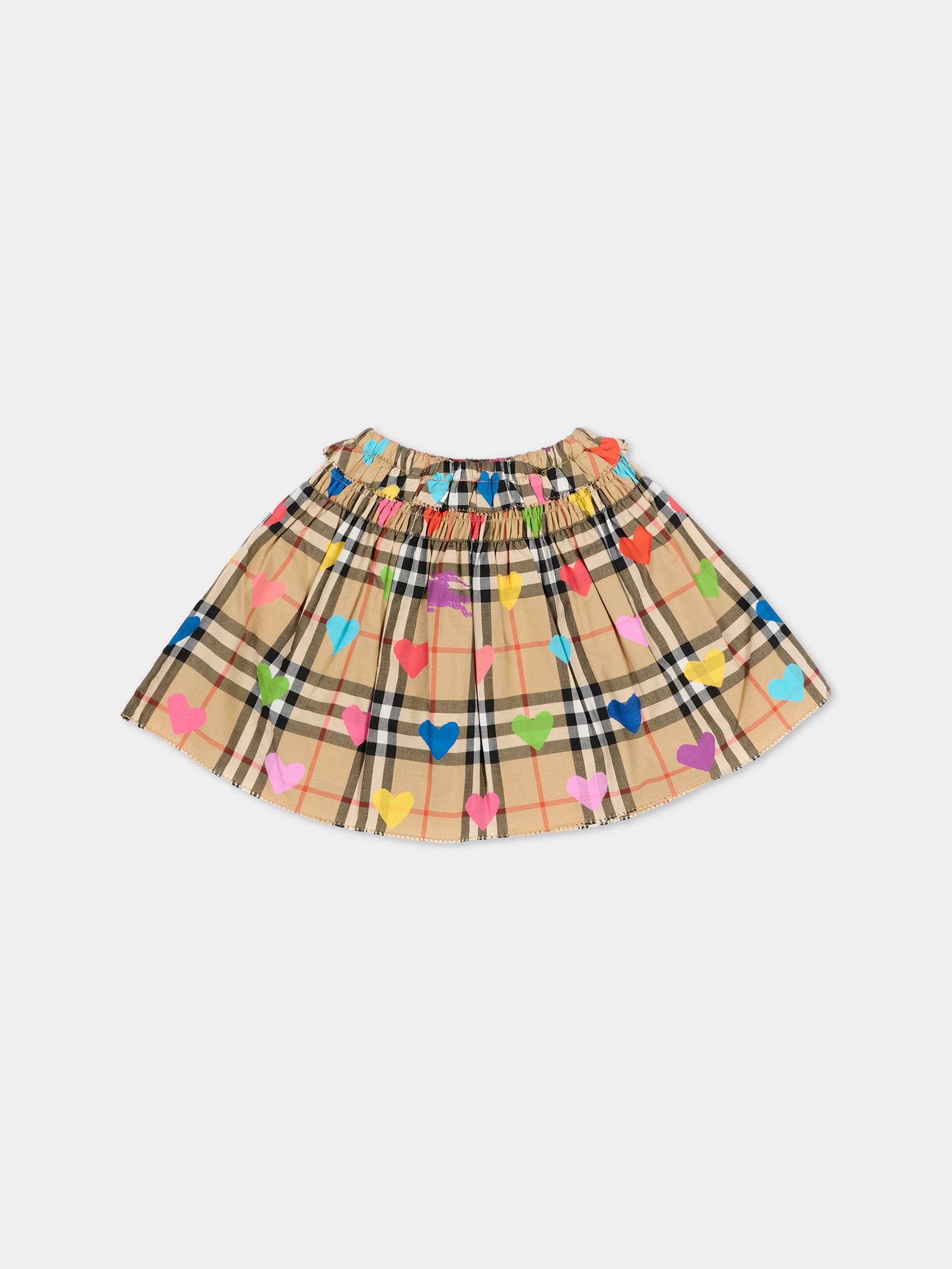 Gonna beige per neonata con cuori,Burberry Kids,8121299 A8972