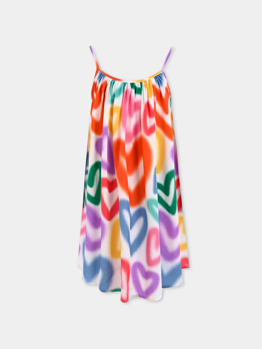 Vestito multicolor per bambina con cuore all over,Stella Mccartney Kids,TW1D22 Z2538 101MC