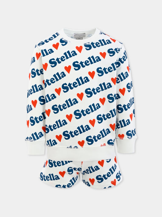 Completo bianco per bambina con logo e cuore all over,Stella Mccartney Kids,TW3B20 Z2533 101MC