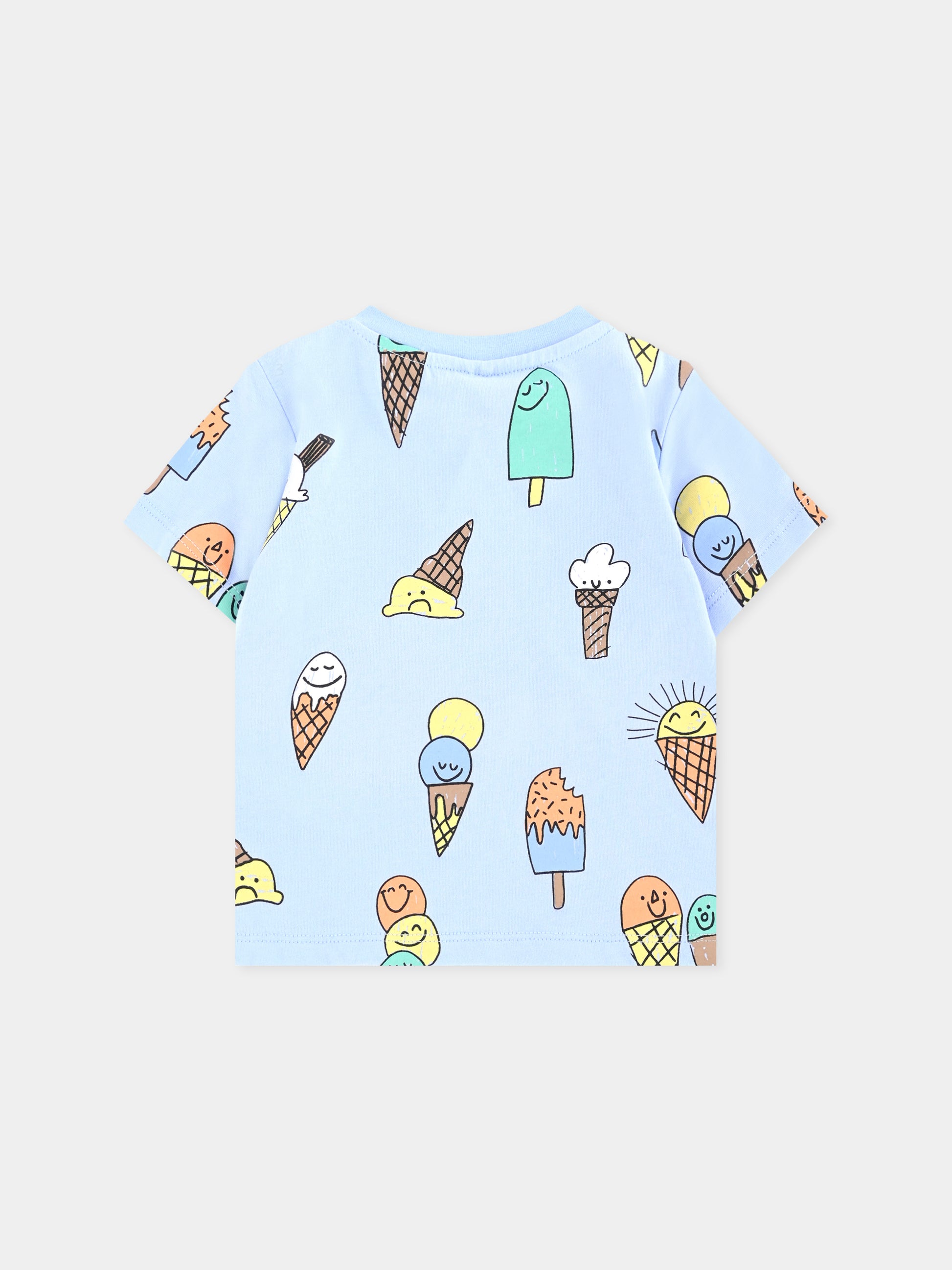 T-shirt celeste per neonato con gelato all over,Stella Mccartney Kids,TW8611 Z2741 652MC
