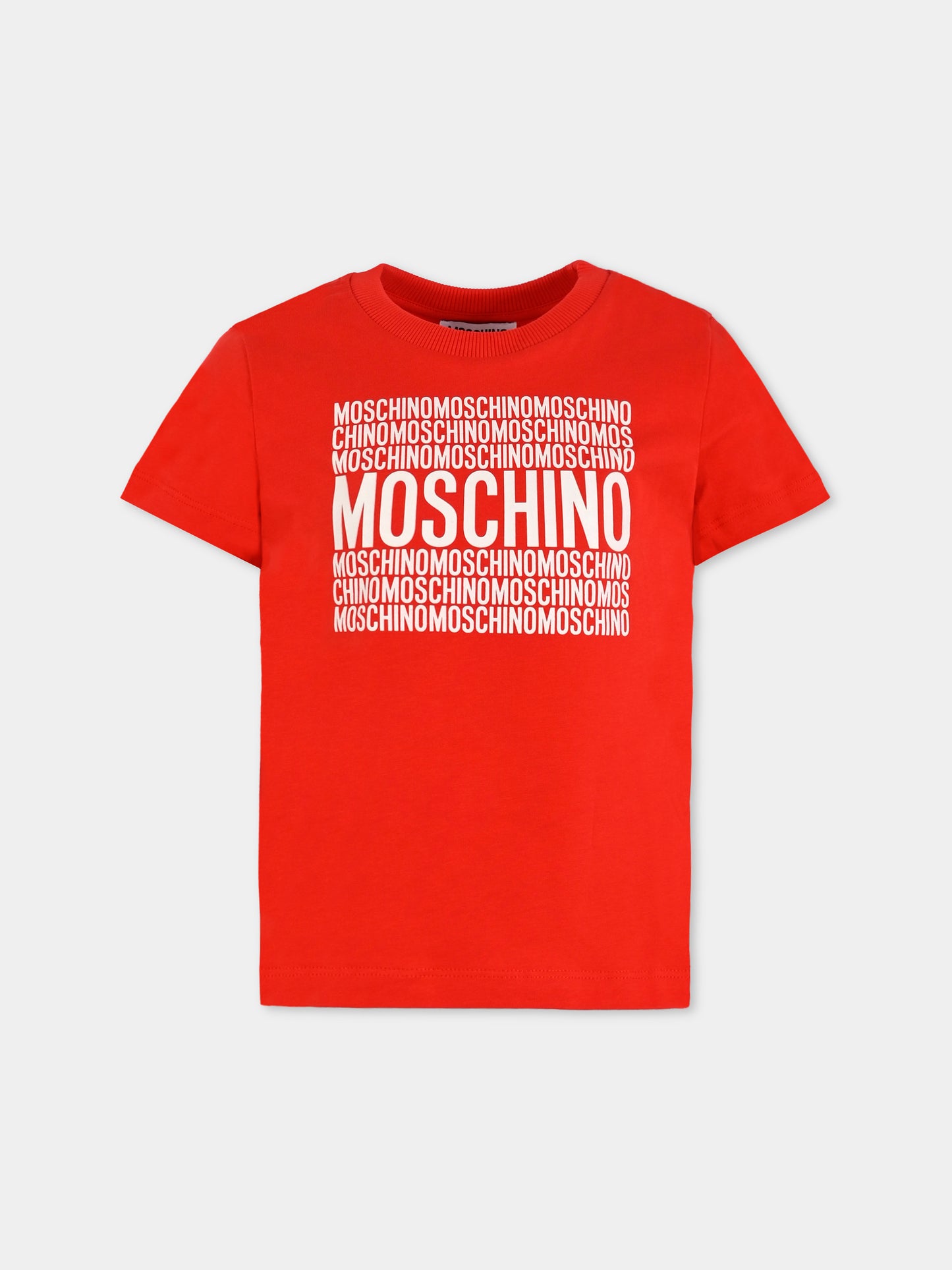 T-shirt rossa per bambini con logo,Moschino Kids,H6M04K LAA01 50109