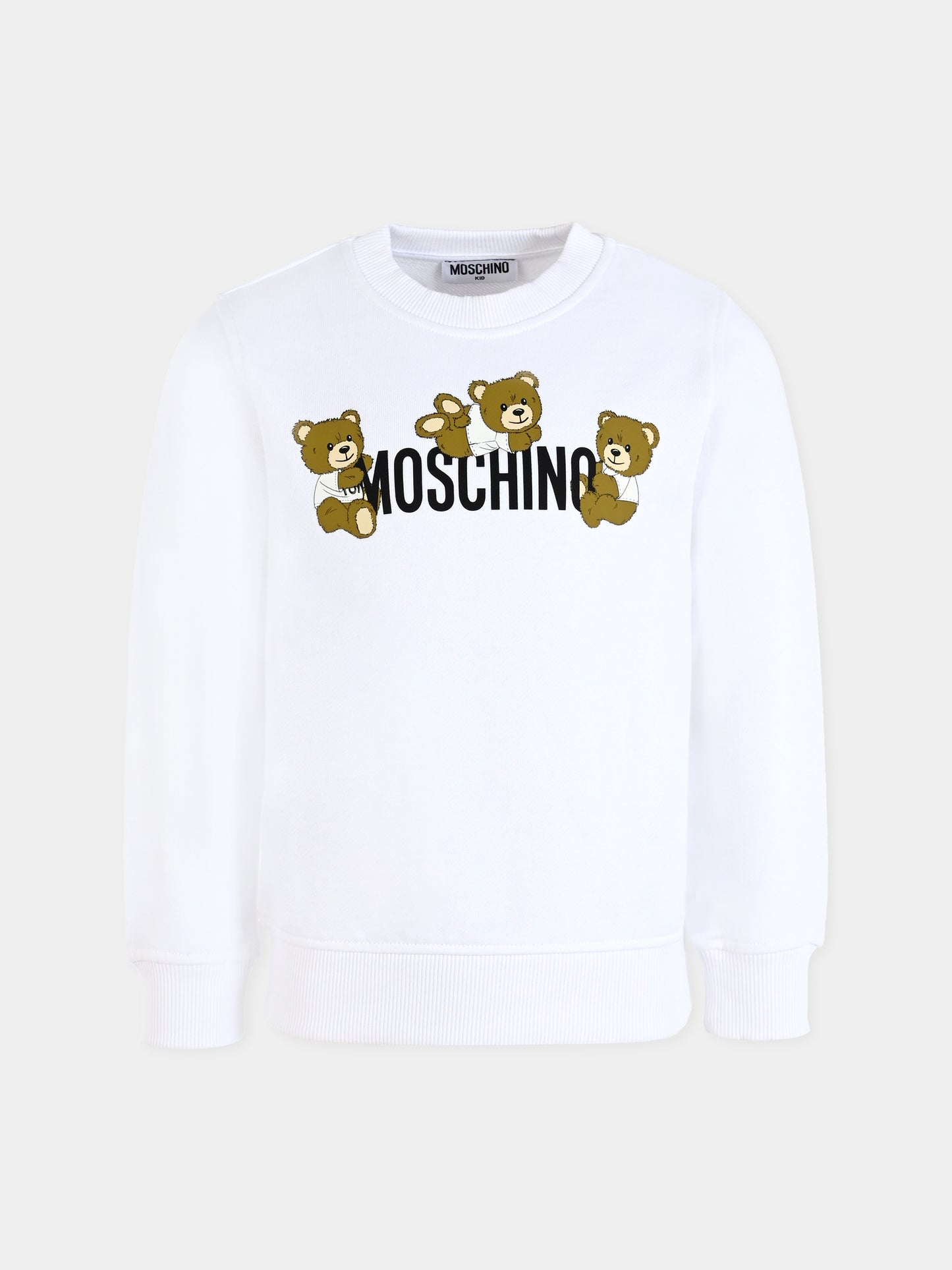 Felpa bianca per bambini con tre Teddy Bears,Moschino Kids,HMF08V LCA19 10101