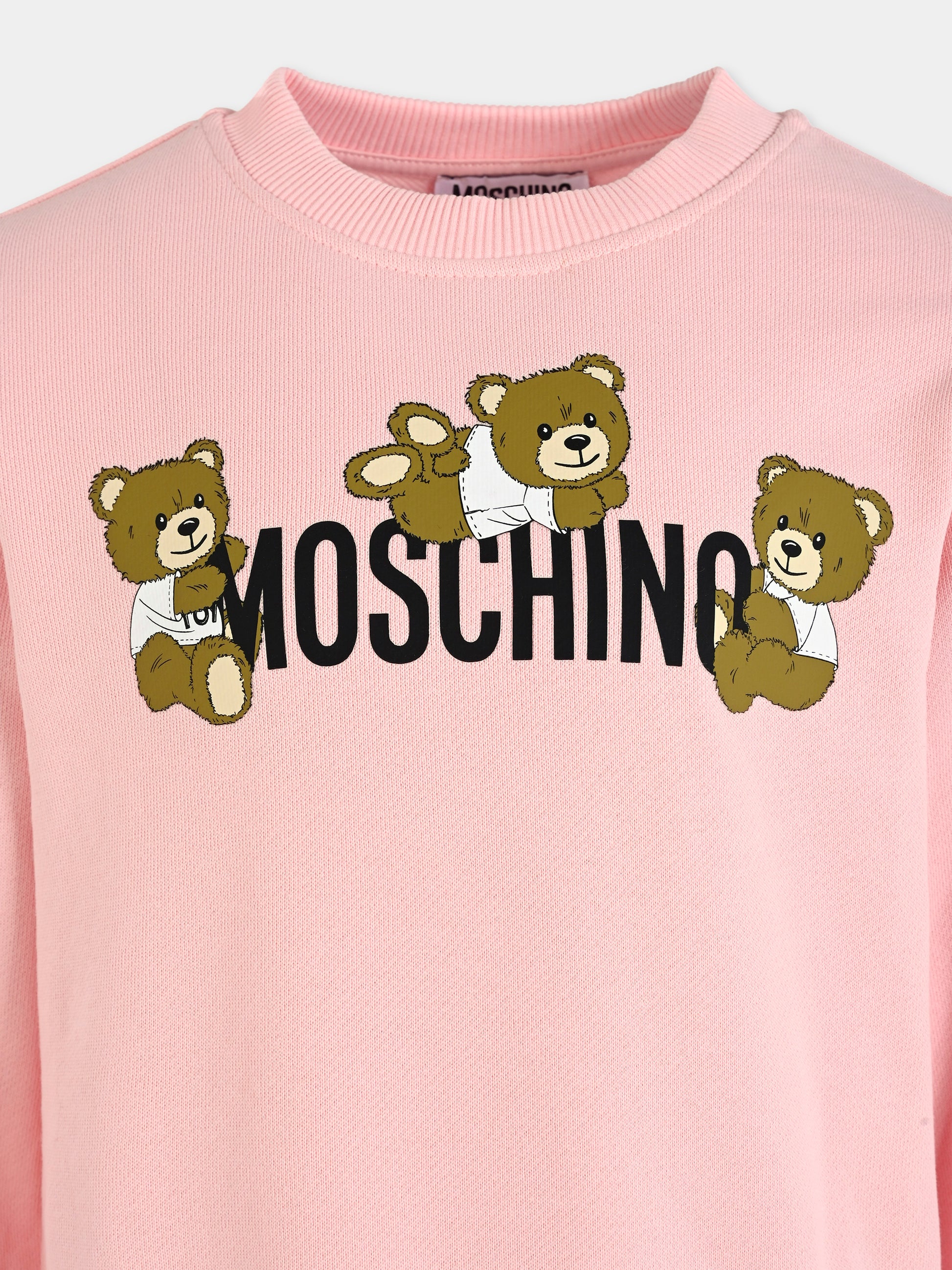 Felpa rosa per bambina con Teddy Bear,Moschino Kids,HMF08V LCA19 50209