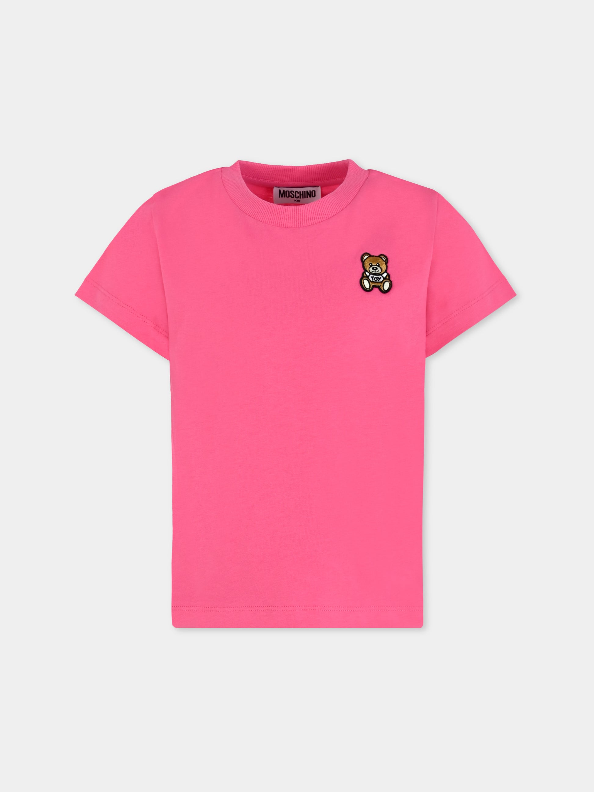 T-shirt fucsia per bambina con patch Teddy Bear,Moschino Kids,HUM05E LAA02 50533