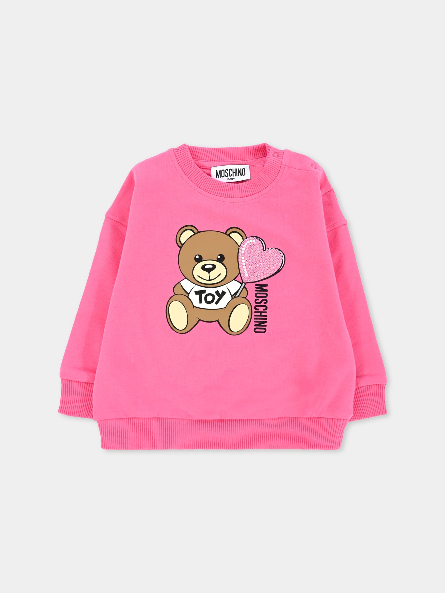 Felpa fucsia per neonata con Teddy Bear e cuore,Moschino Kids,MDF02X LDA00 50533