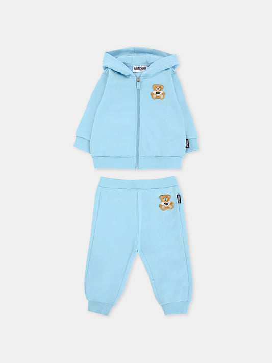 Completo celeste per neonato con Teddy Bear,Moschino Kids,MNK04P LCA19 40304