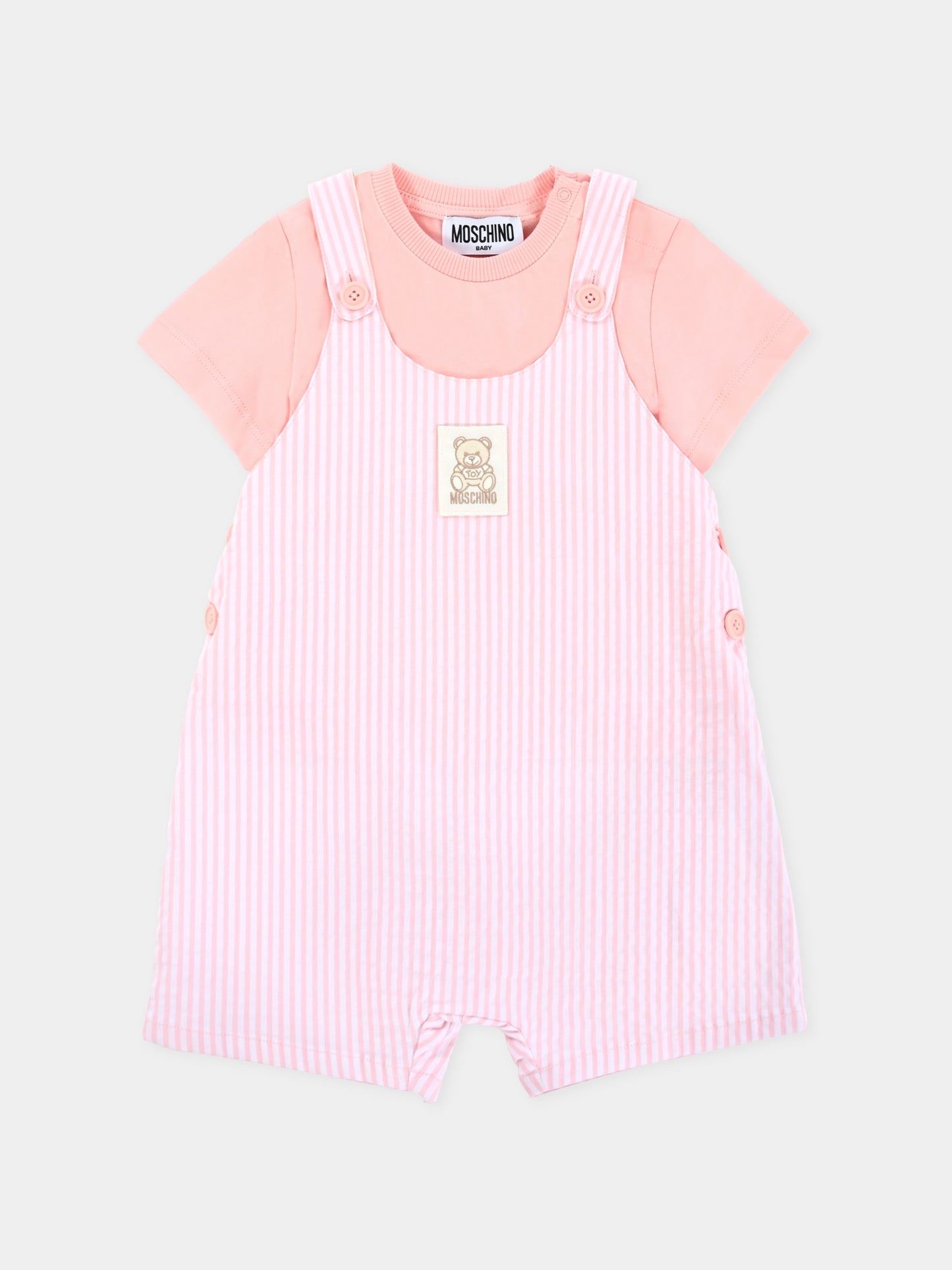 Salopette rosa per neonata con Teddy Bear,Moschino Kids,MUG01I LYE01 84324