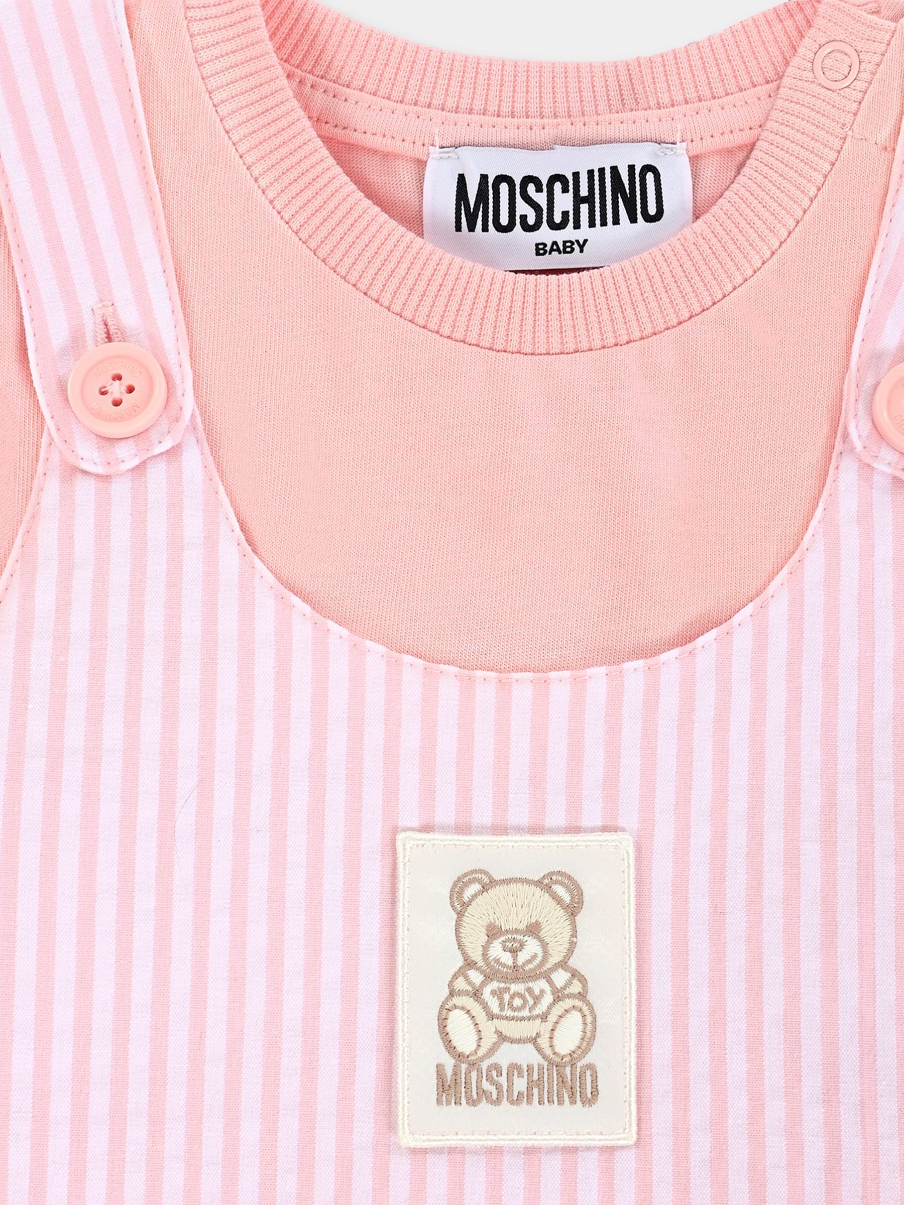 Salopette rosa per neonata con Teddy Bear,Moschino Kids,MUG01I LYE01 84324