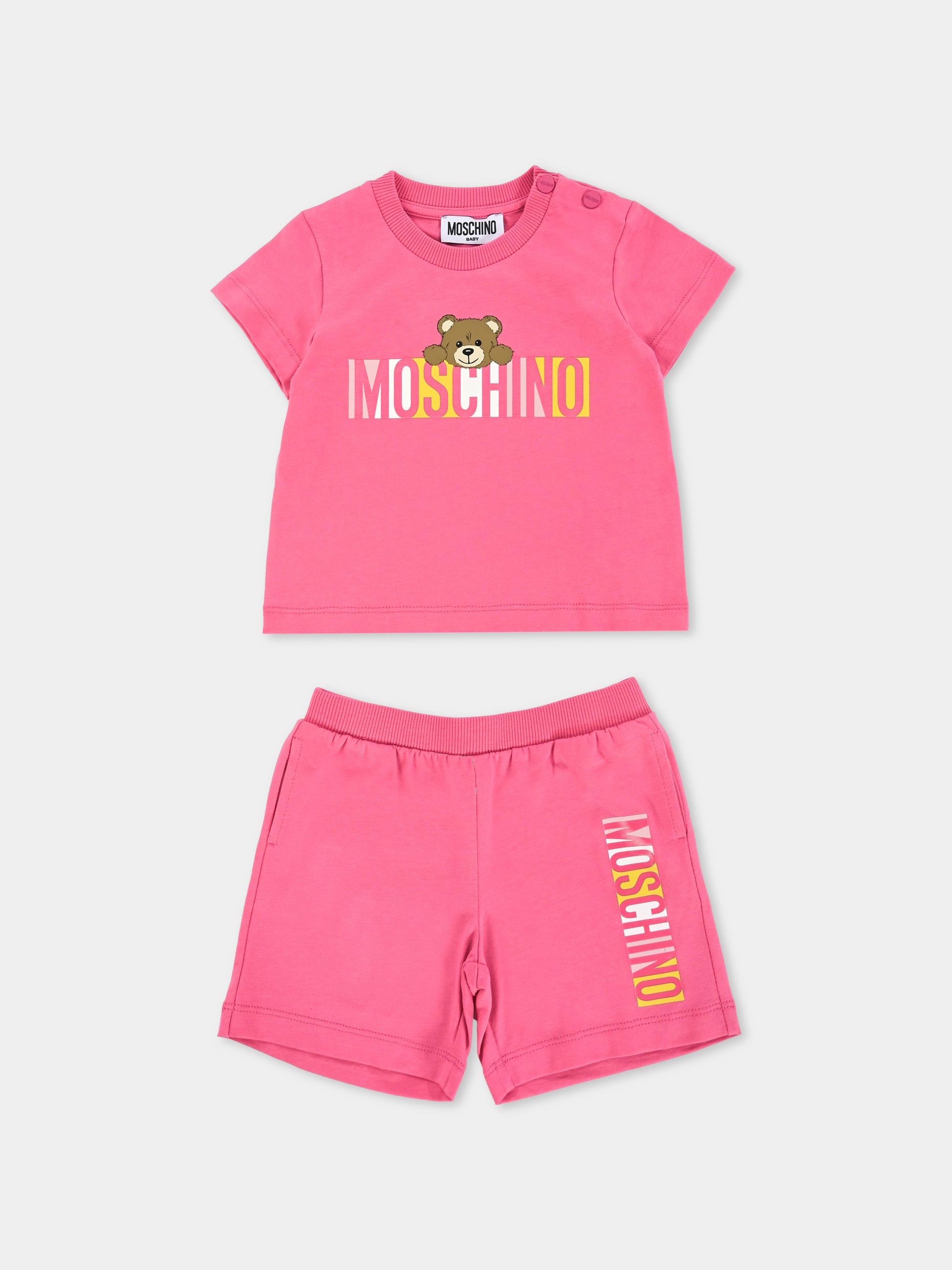 Completo fucsia per neonata con Teddy Bear,Moschino Kids,MVG00M LAA02 50533
