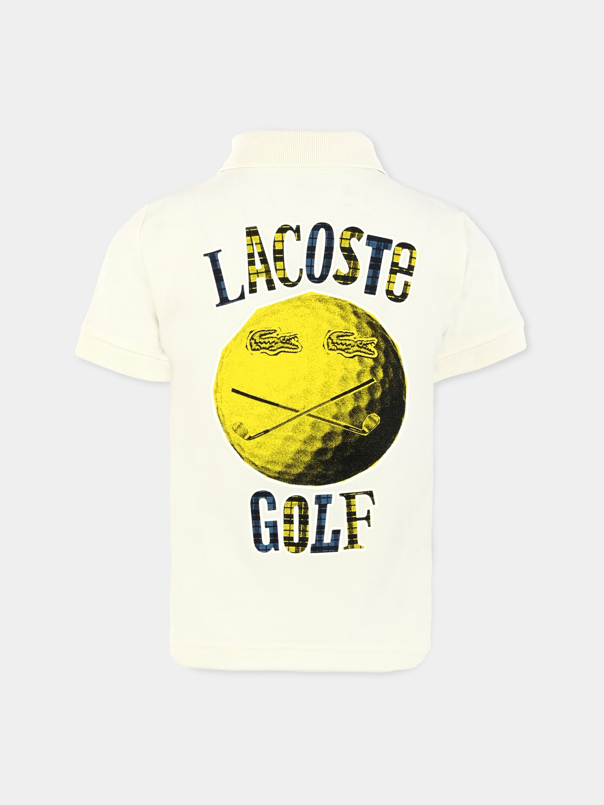 Polo bianca per bambino con stampa golf,Lacoste,PJ8497 70V
