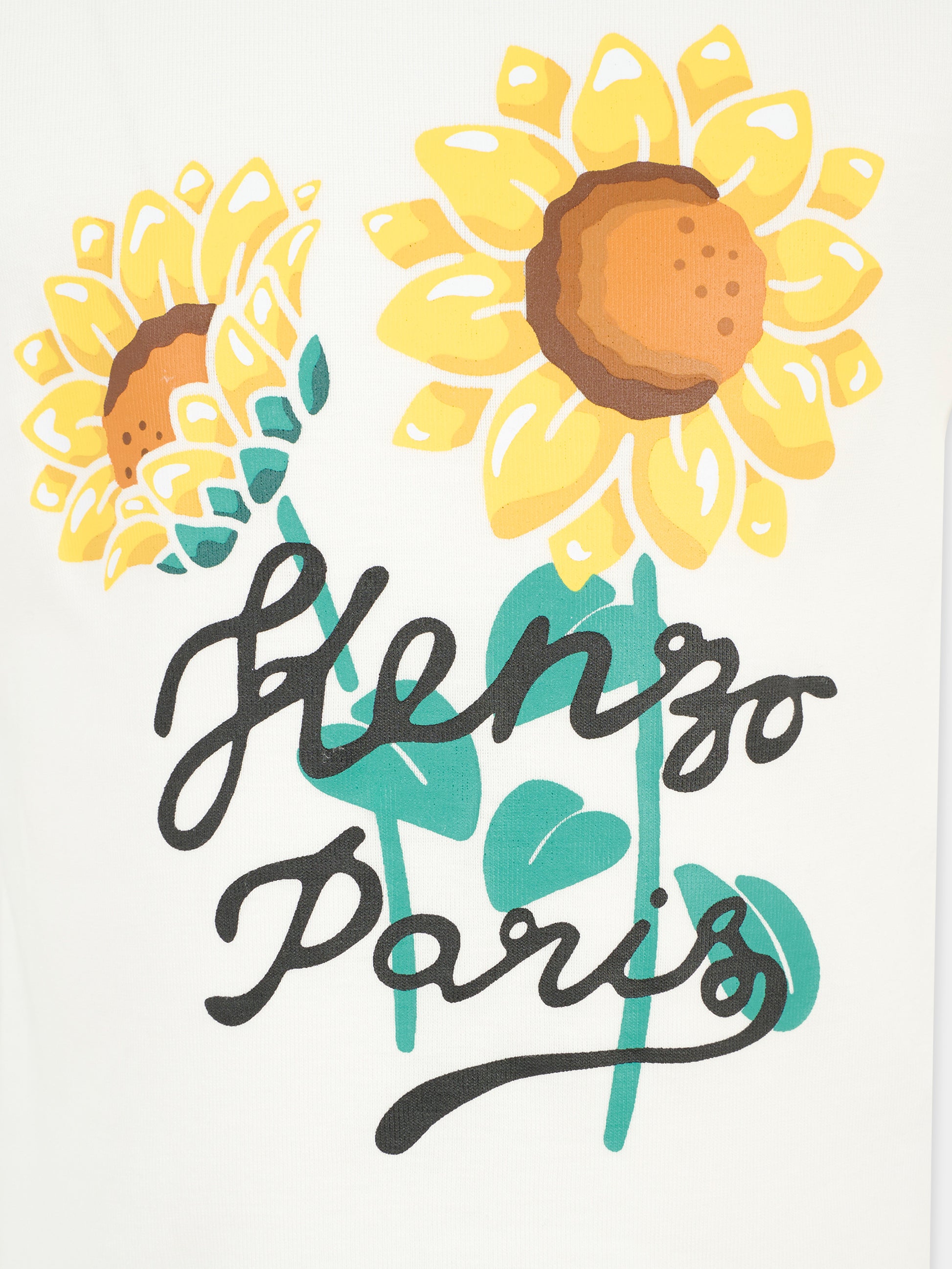 T-shirt avorio per bambina con girasole,Kenzo Kids,K61108 117
