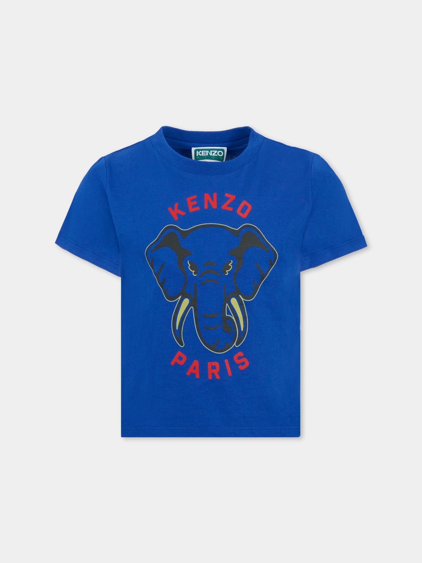 T-shirt blu per bambino con elefante,Kenzo Kids,K61165 829