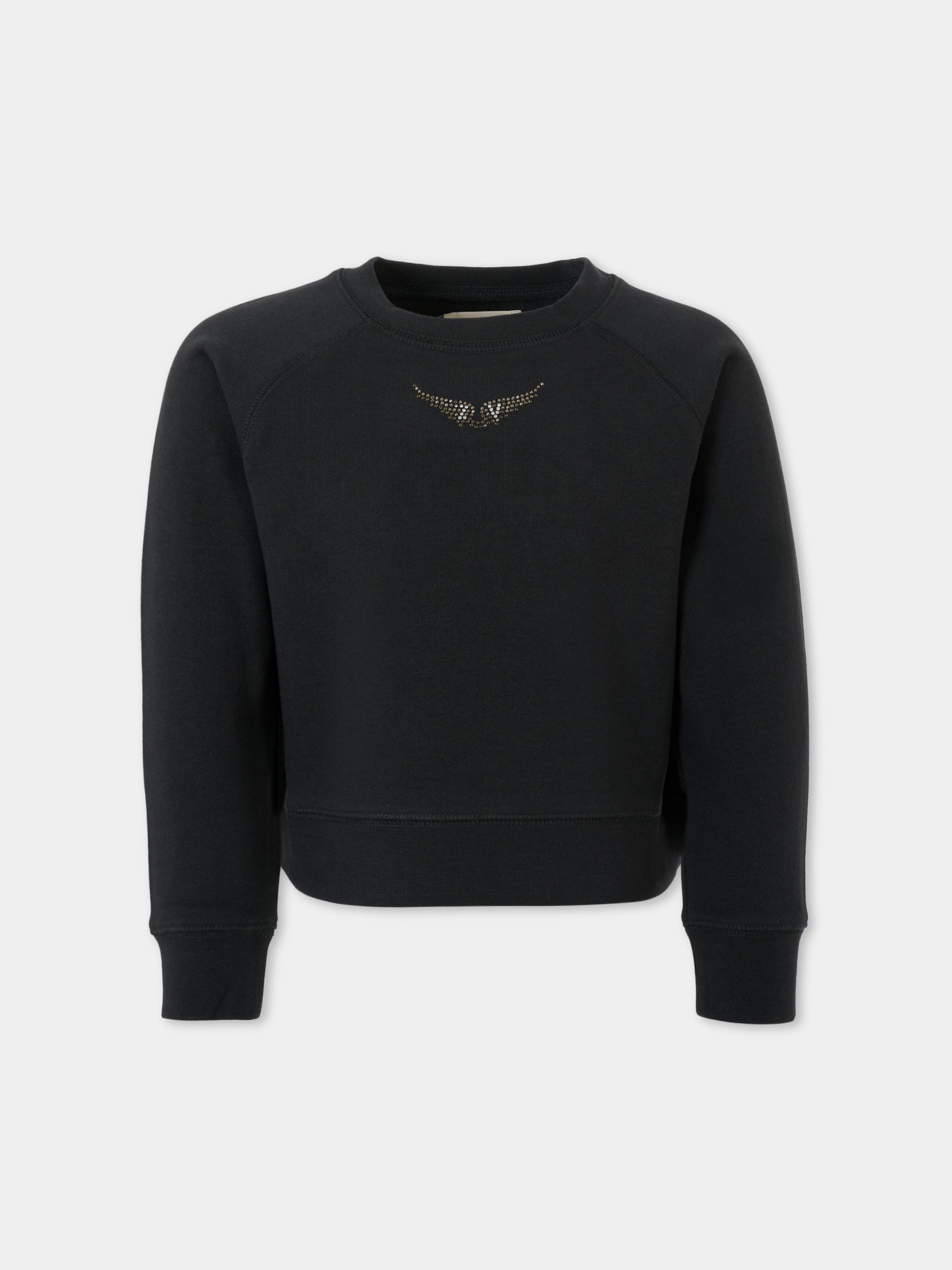 Felpa nera per bambina con scritta,Zadig & Voltaire Kids,X60326 09B