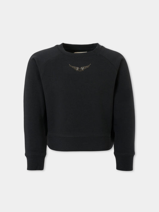 Felpa nera per bambina con scritta,Zadig & Voltaire Kids,X60326 09B