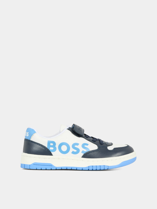 Sneakers celesti per bambino con logo,Boss,J52160 849