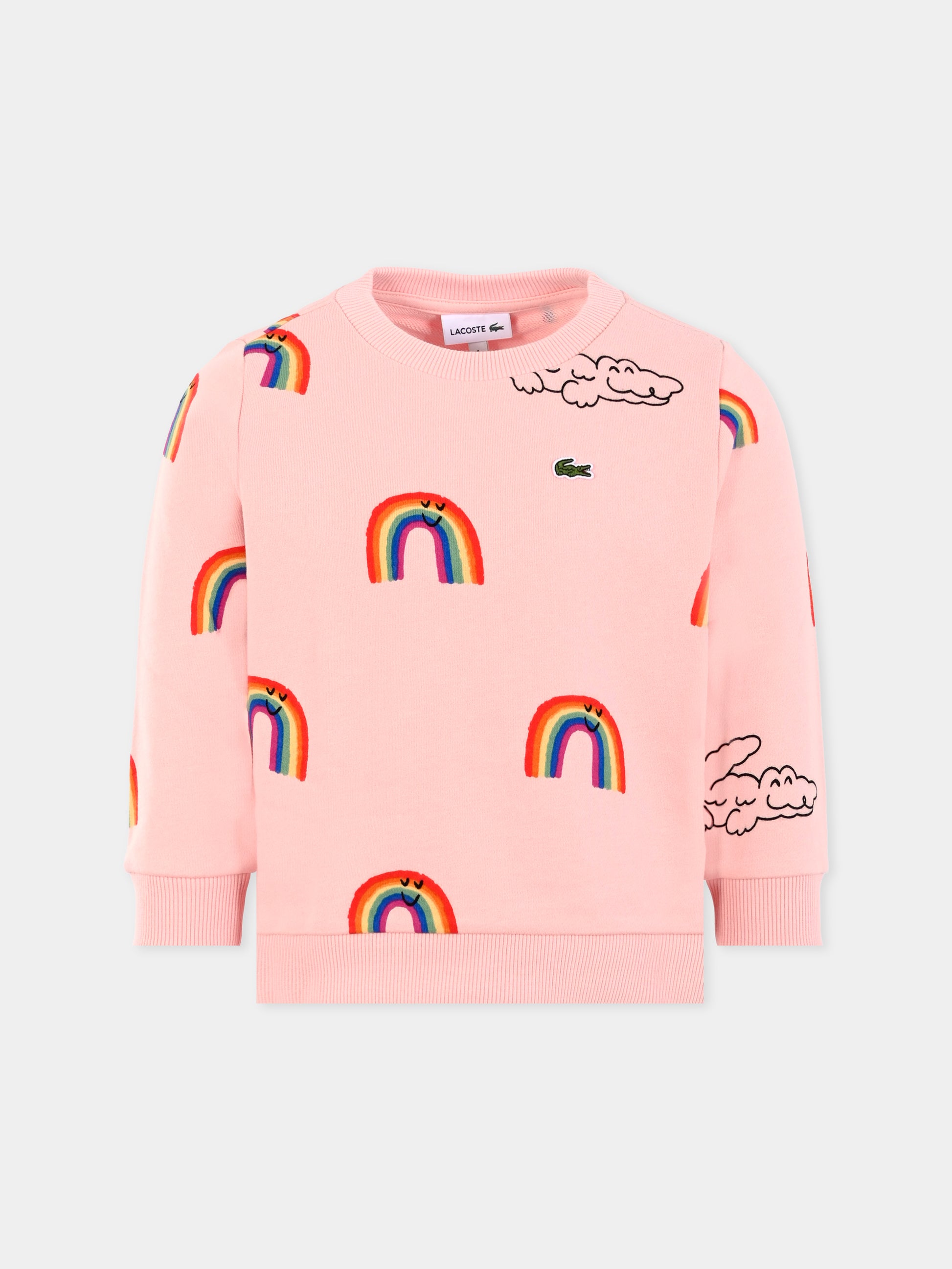Felpa rosa per bambina con arcobaleno all over,Lacoste,SJ8433 WIR
