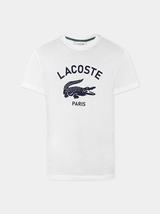 T-shirt bianca per bambini con logo e coccodrillo,Lacoste,TJ3003 70V