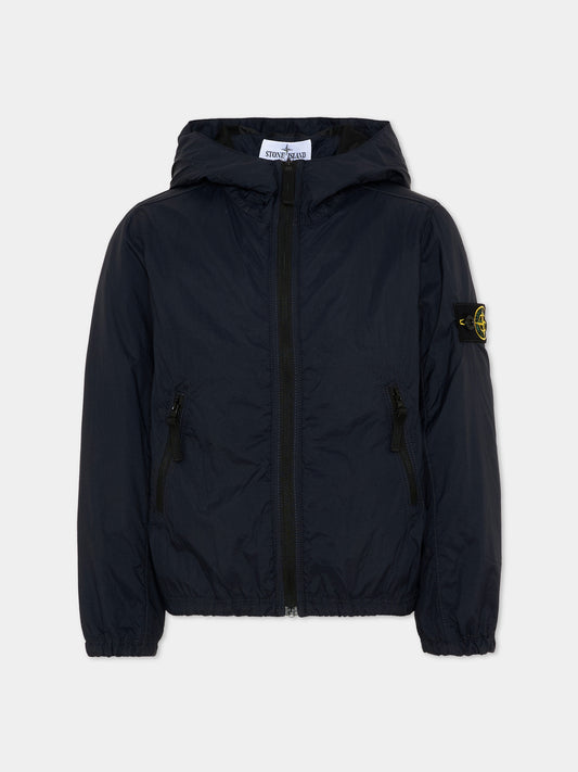 Giacca a vento blu per bambini con Compass Patch,Stone Island Junior,L1S16 4100012 S0203 - V0020