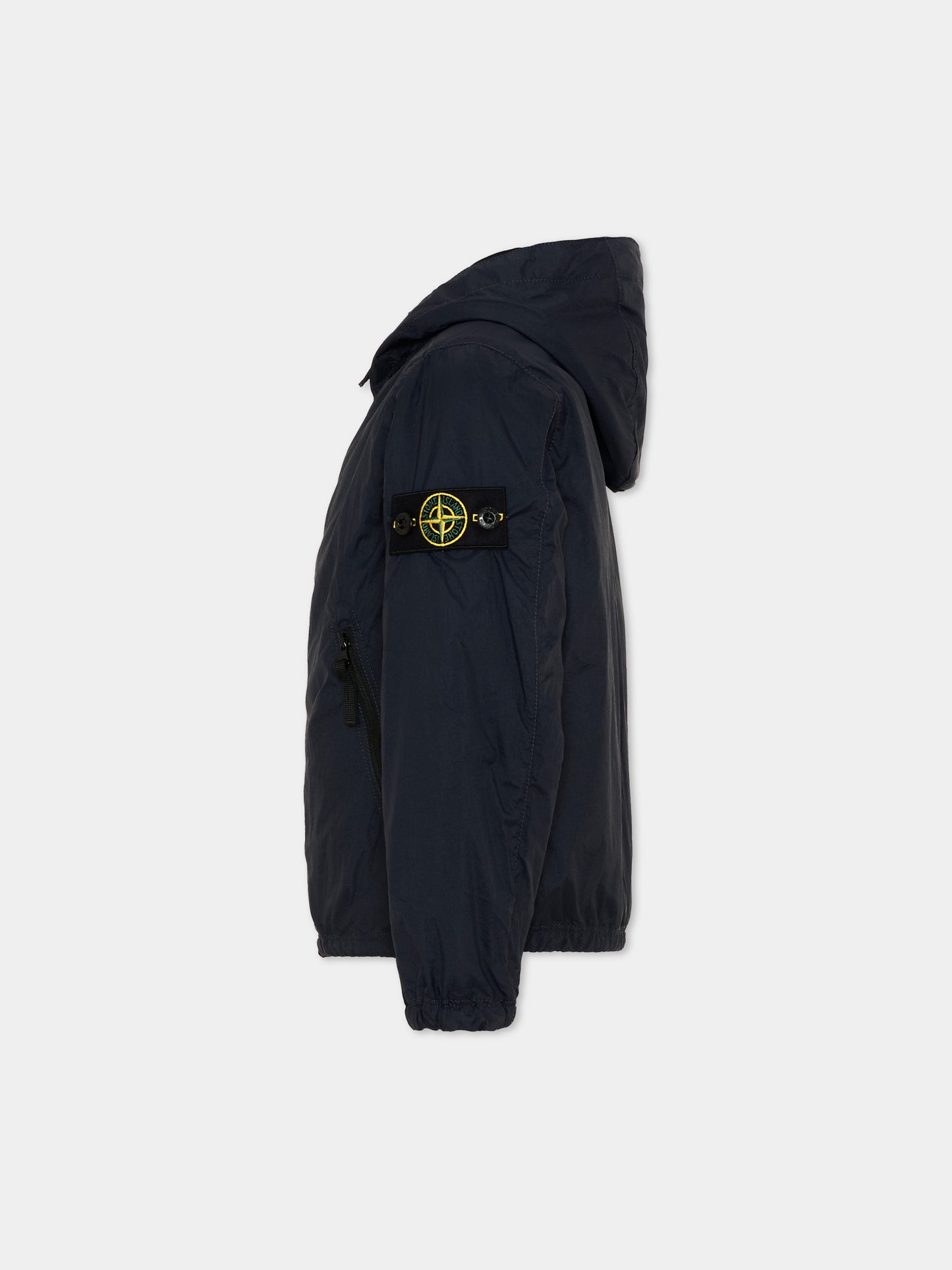 Giacca a vento blu per bambini con Compass Patch,Stone Island Junior,L1S16 4100012 S0203 - V0020