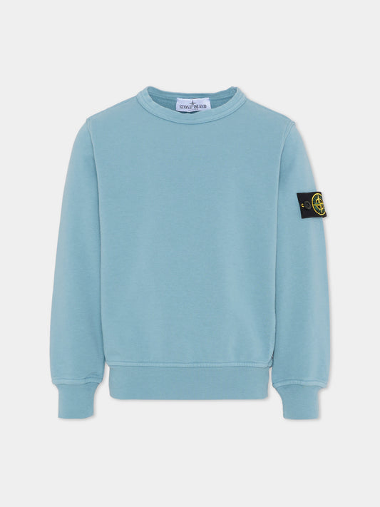 Felpa celeste per bambino con bussola,Stone Island Junior,L1S16 6100005 S0040 - V004A