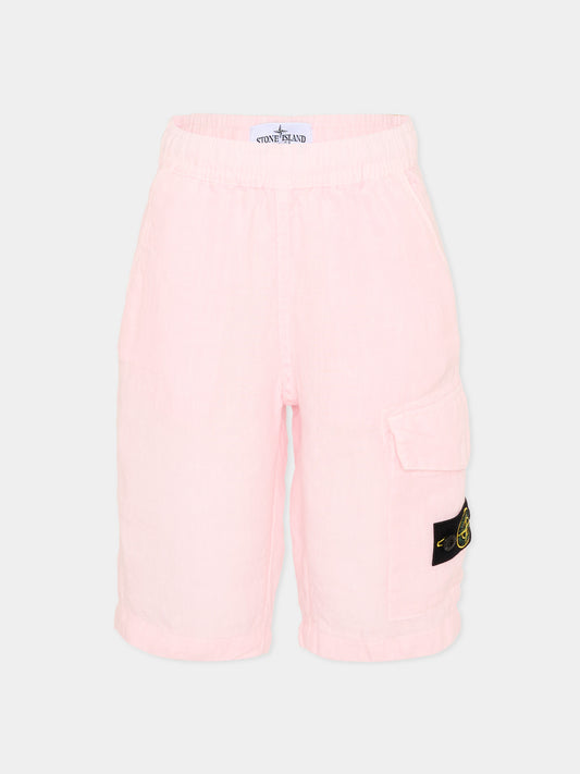Shorts rosa per bambino con patch logo,Stone Island Junior,L1S16 L100001 S0145 - V0080