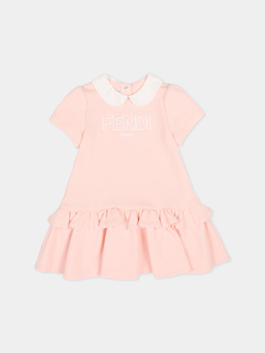 Vestito rosa per neonata con logo,Fendi Kids,BFB564 5V0 F1UL9