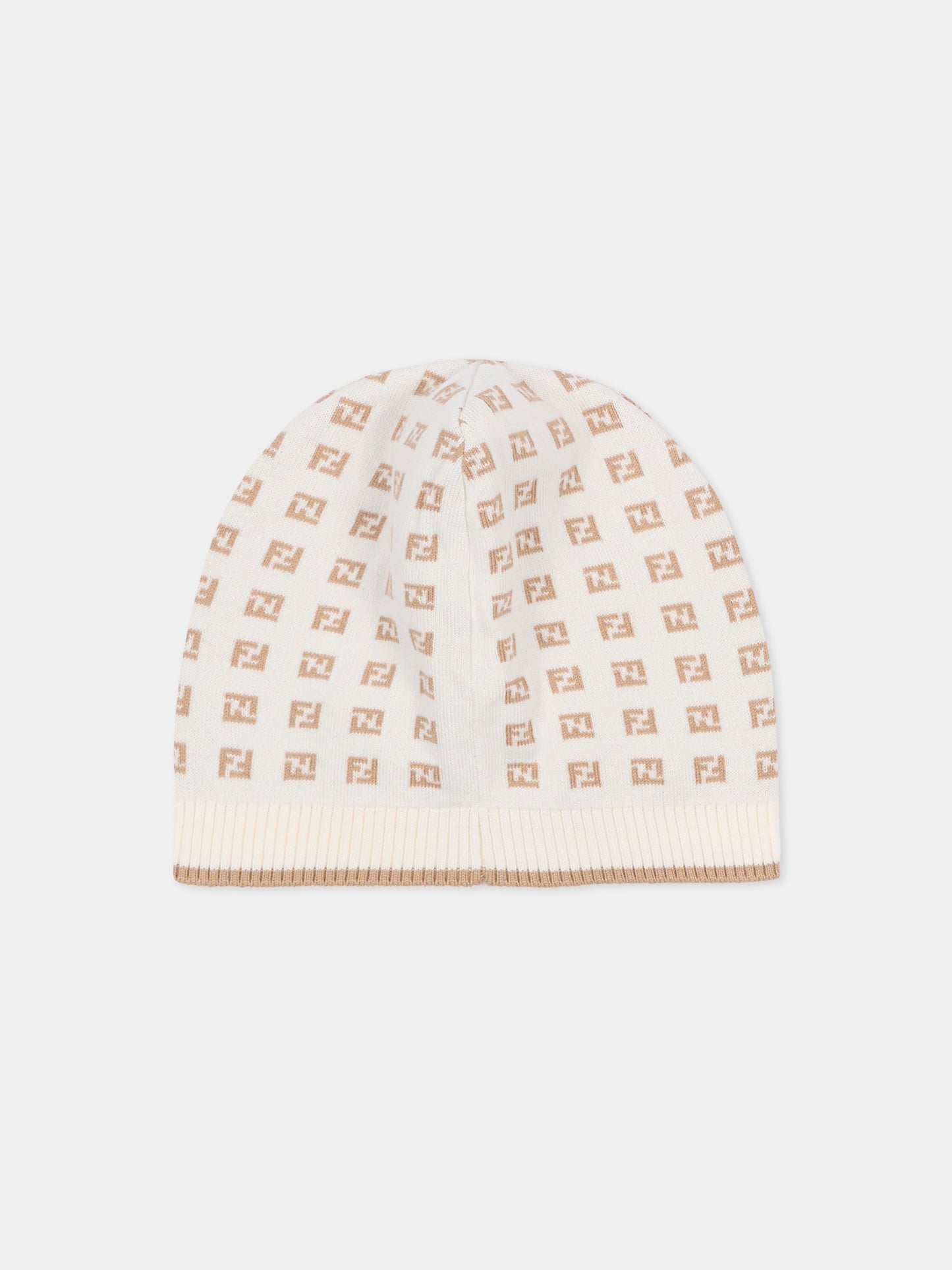 Cappello avorio per neonati con FF,Fendi Kids,BUP083 AYMY F1PCP