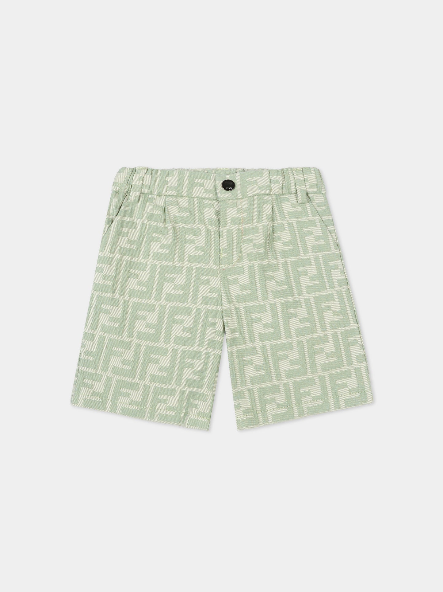 Shorts verdi per neonato con monogramma FF,Fendi Kids,BMF266 AVW1 F1DS6
