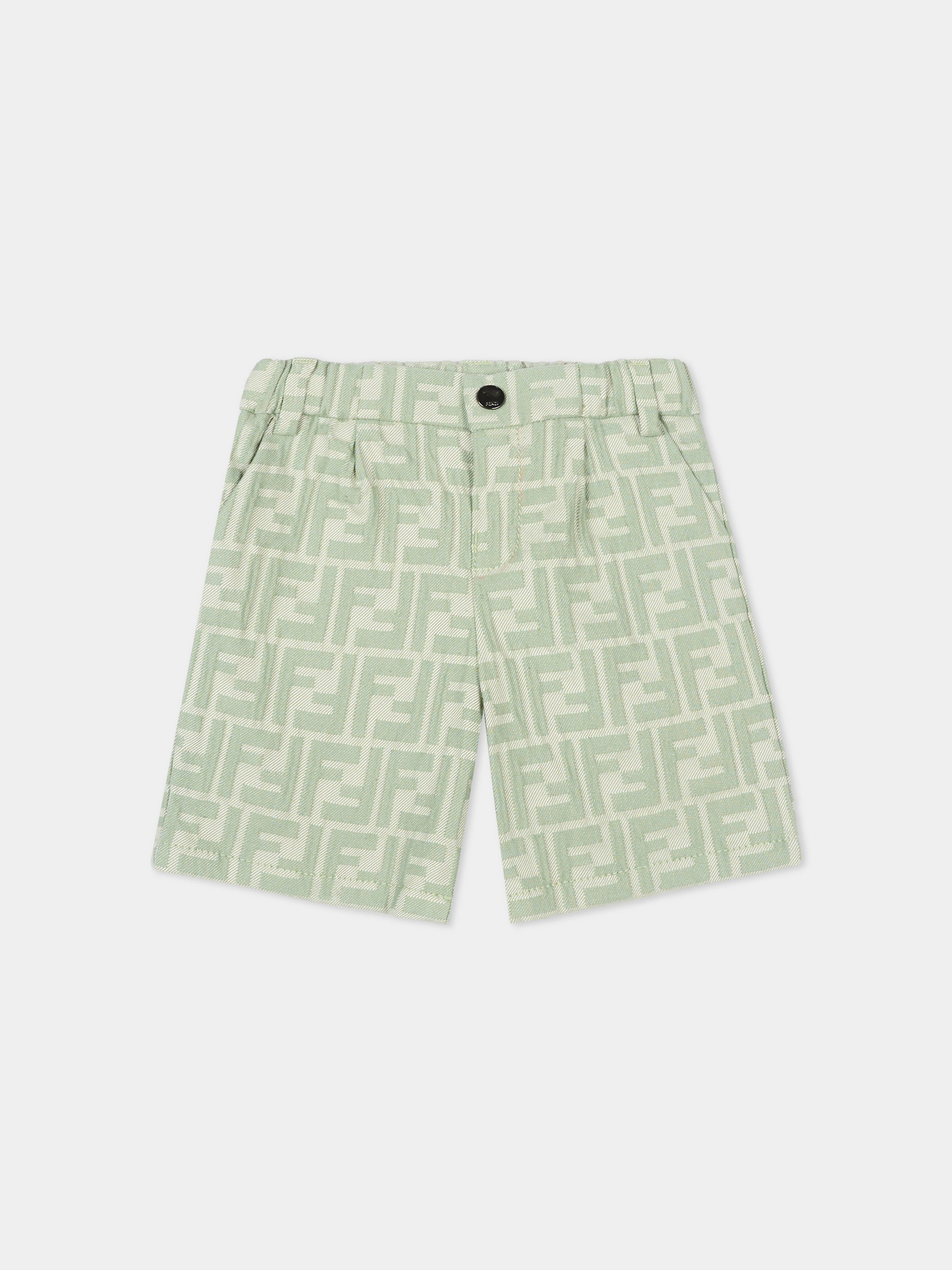 Shorts verdi per neonato con monogramma FF,Fendi Kids,BMF266 AVW1 F1DS6