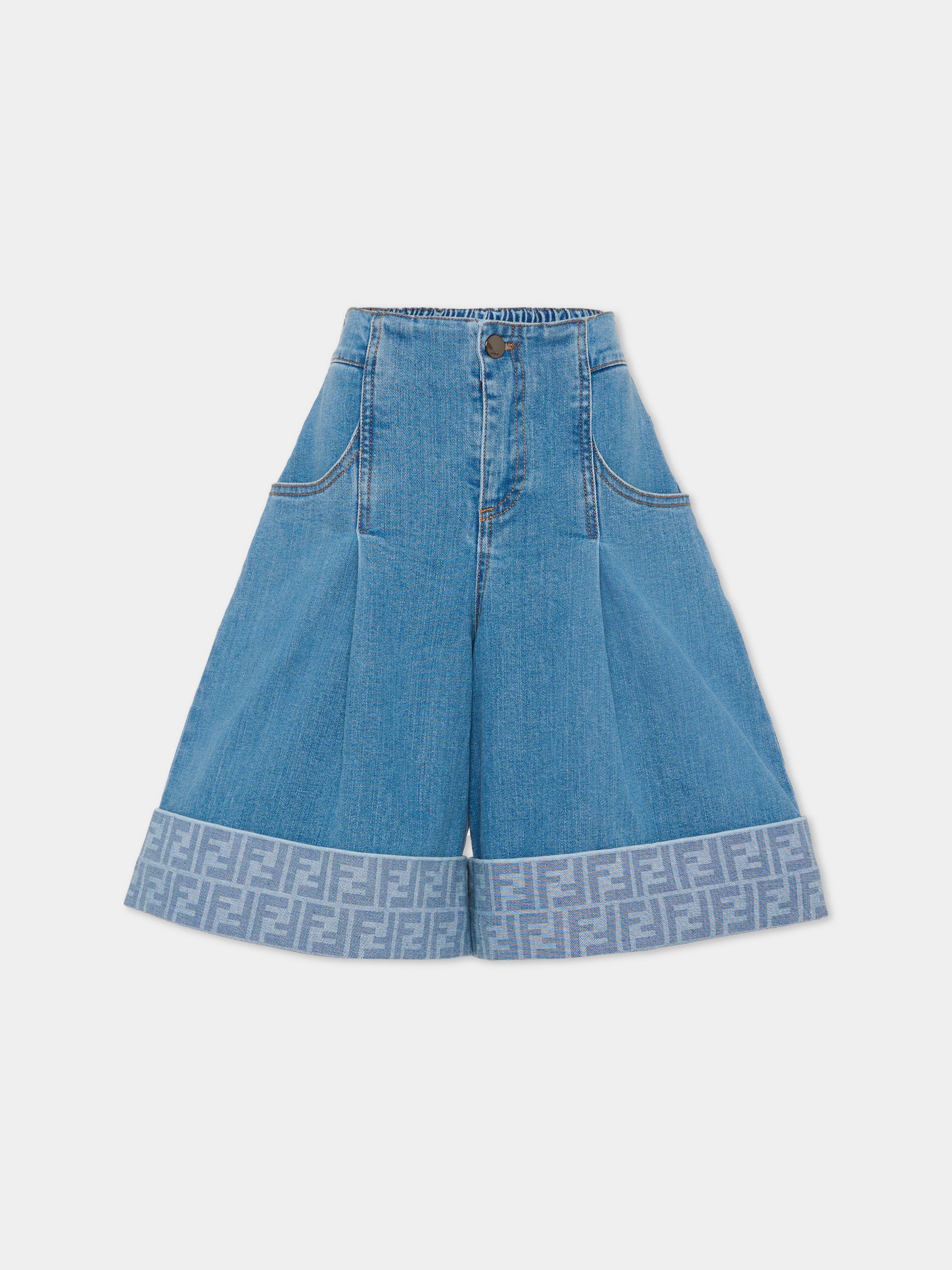 Shorts denim per bambina con FF,Fendi Kids,JFF389 AVVU F0QG0