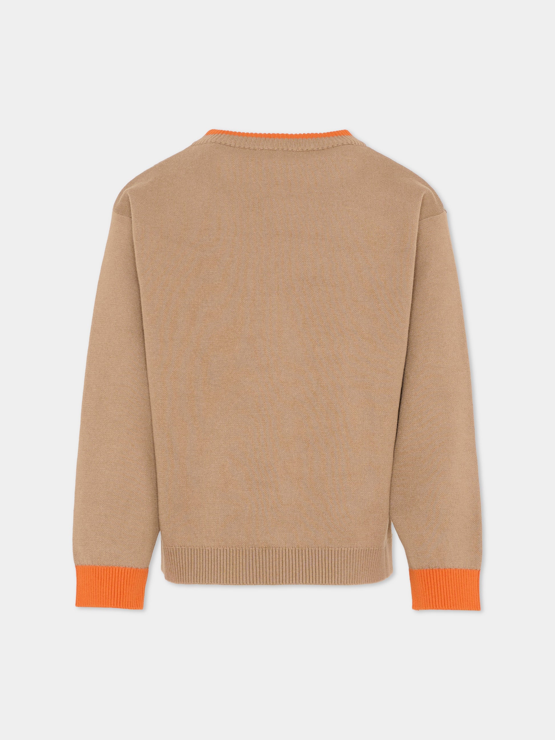 Maglione marrone per bambini con FF,Fendi Kids,JUG204 AVVT F1UVJ