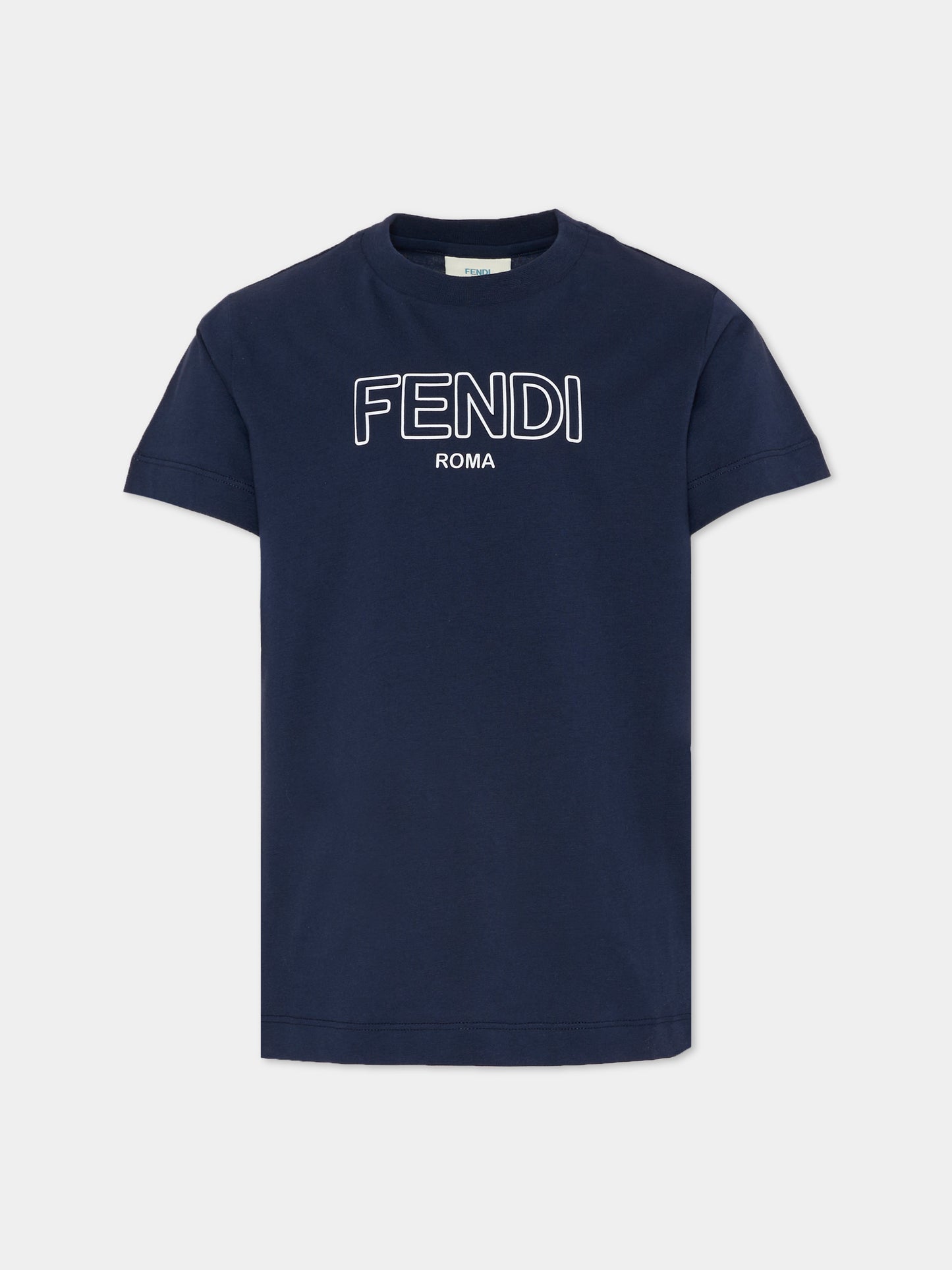 T-shirt blu per bambini con logo,Fendi Kids,JUI202 7AJ F0QG0