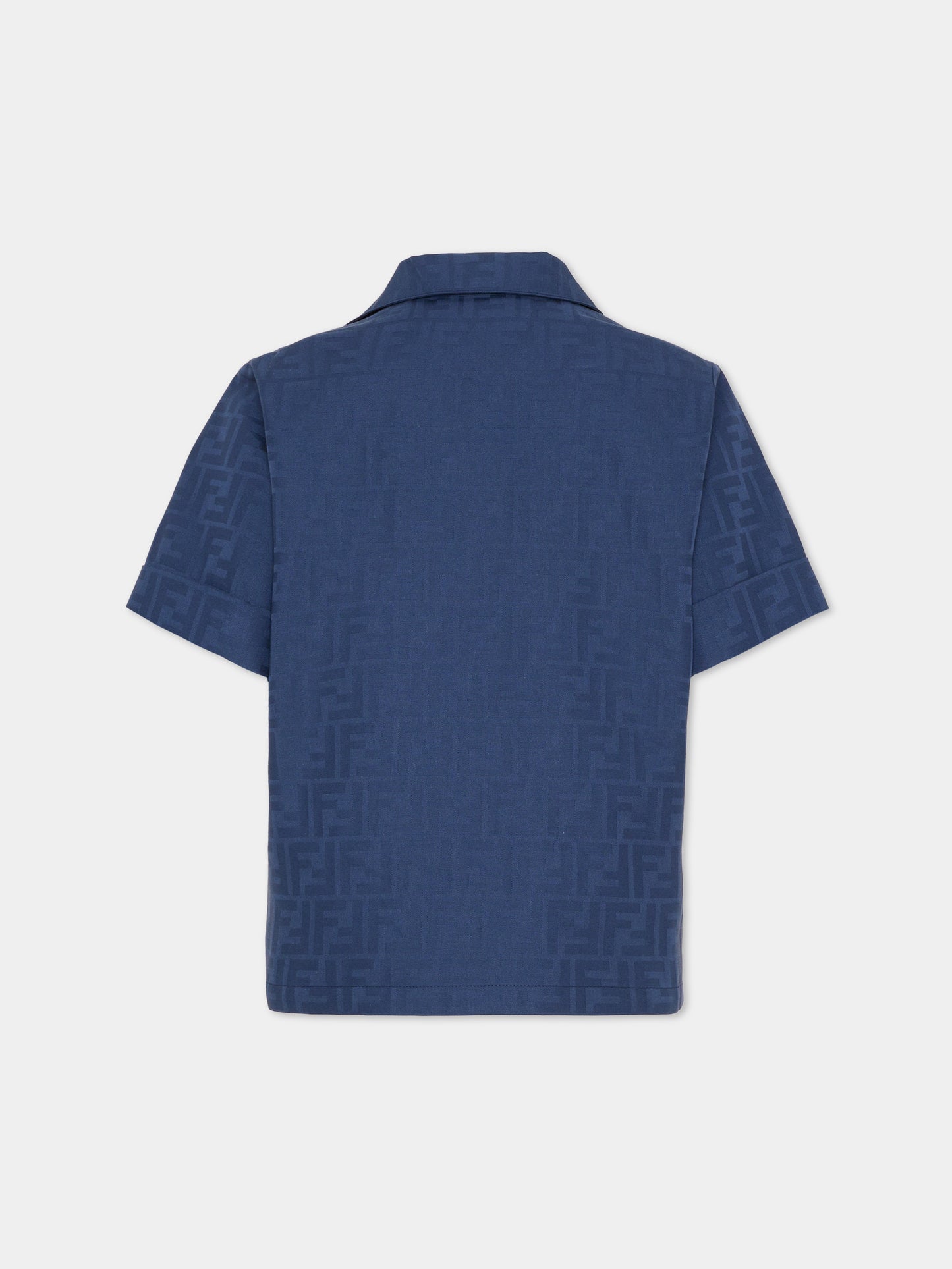 Camicia blu per bambino con FF,Fendi Kids,JMC202 AS64 F1I11