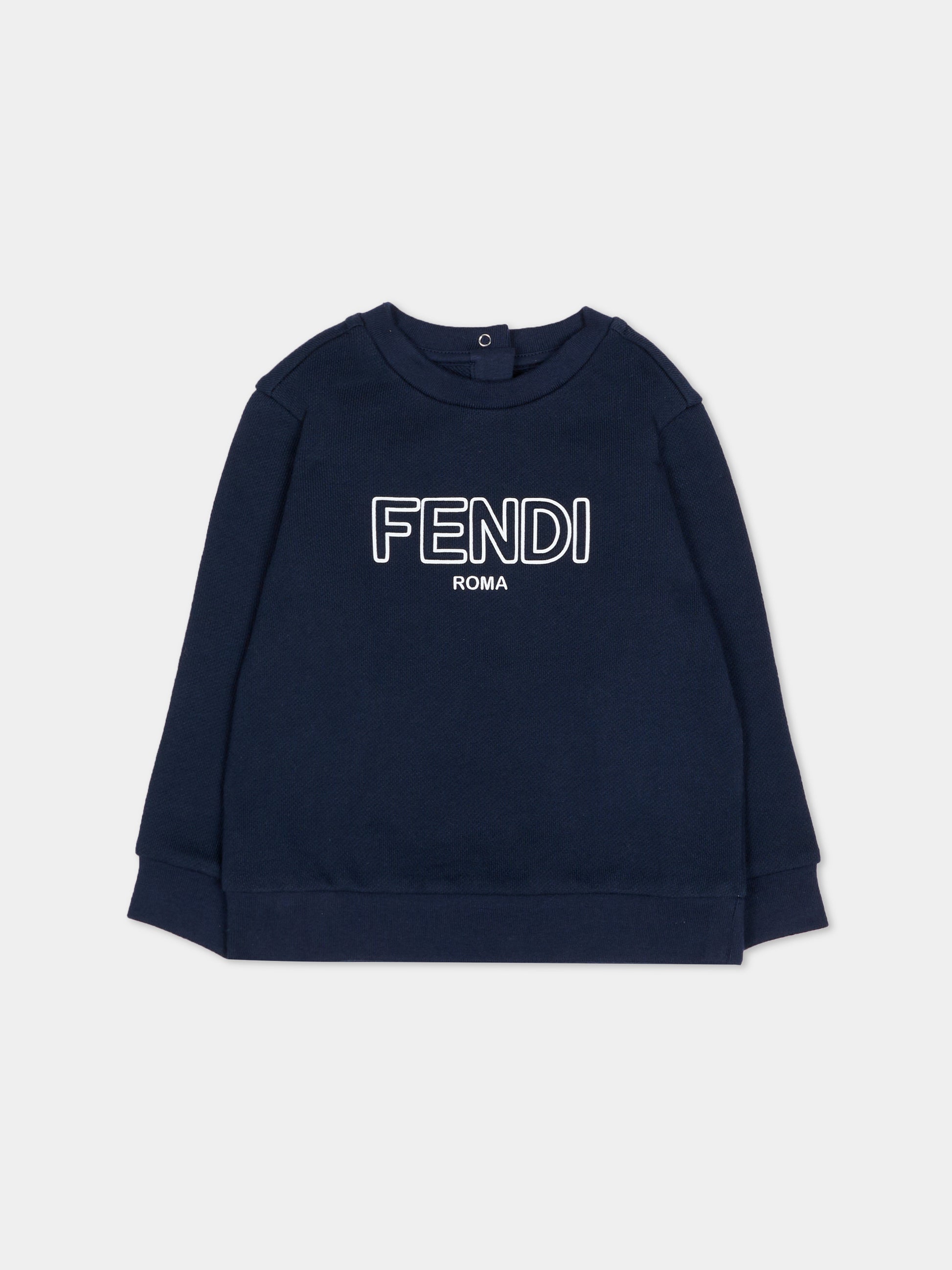 Felpa blu per neonati con logo,Fendi Kids,BUH089 5V0 F0QG0