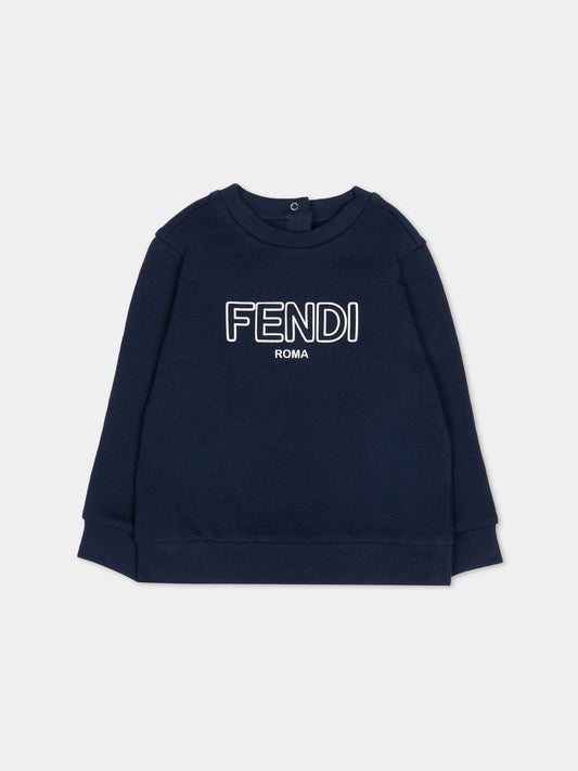 Felpa blu per neonati con logo,Fendi Kids,BUH089 5V0 F0QG0