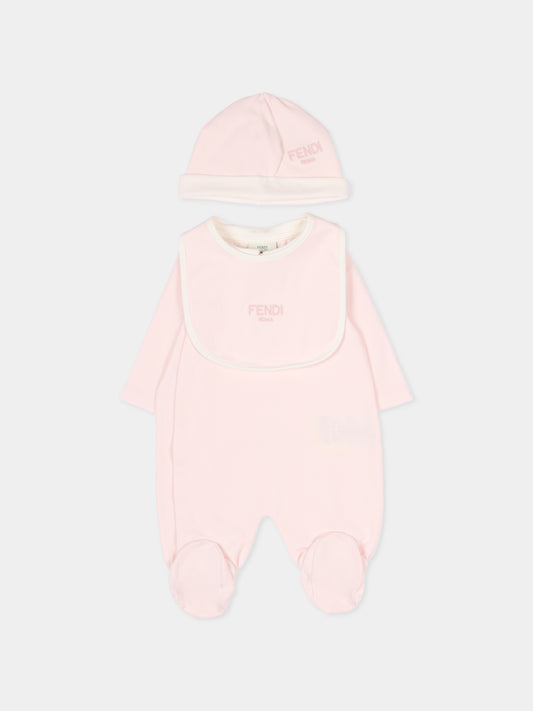 Set tutina rosa per neonata con logo ricamato,Fendi Kids,BUK154 ST8 F0C11
