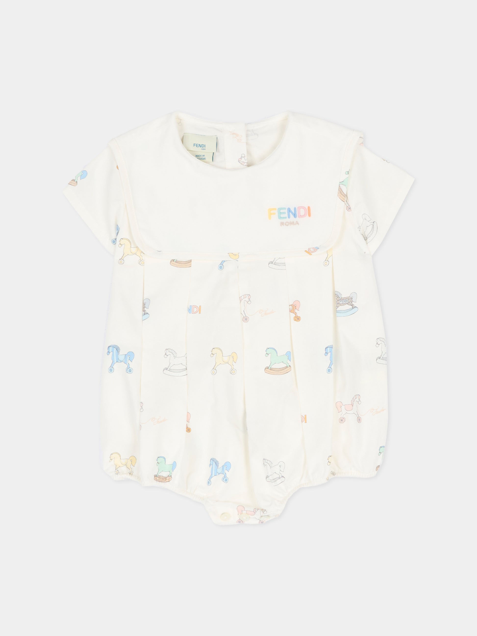 Set pagliaccetto avorio per neonati con cavallo a dondolo,Fendi Kids,BUK159 AVW9 F0ZA0