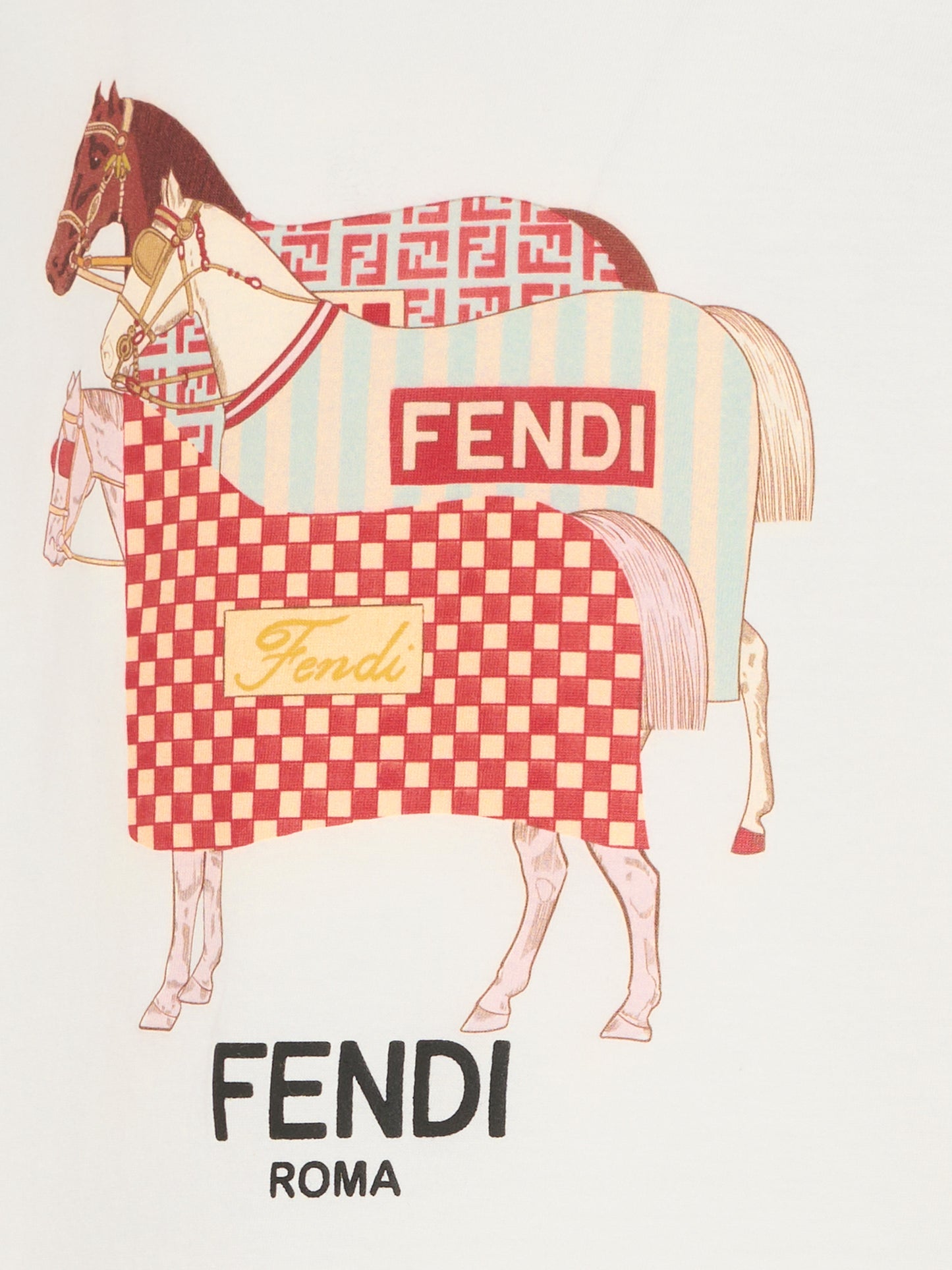 T-shirt avorio per bambino con stampa equestre,Fendi Kids,JMI498 7AJ F0TU9