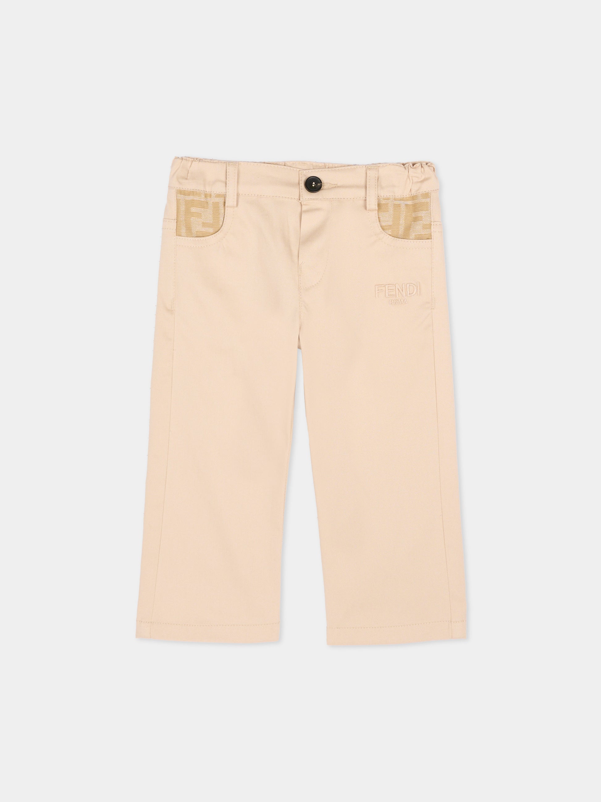 Pantaloni beige per neonato con logo,Fendi Kids,BMF264 AS5Y F1P2N