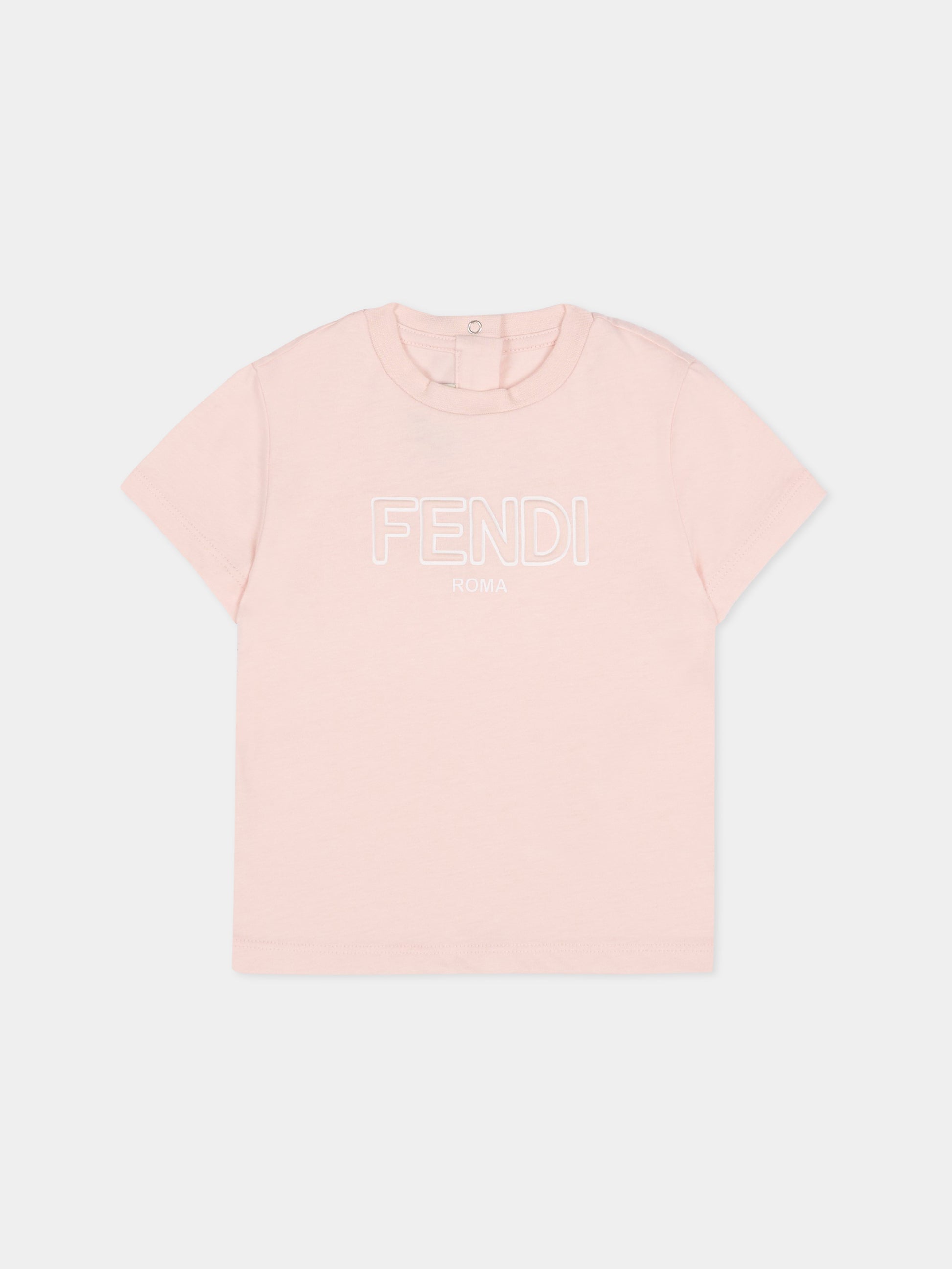 T-shirt rosa per neonata con logo,Fendi Kids,BUI110 7AJ F1UL9