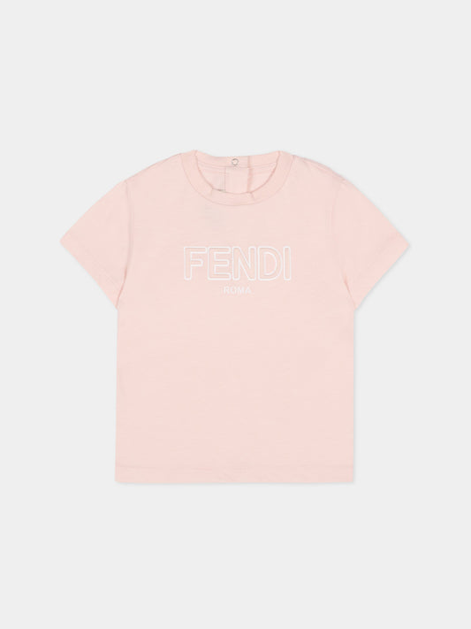T-shirt rosa per neonata con logo,Fendi Kids,BUI110 7AJ F1UL9