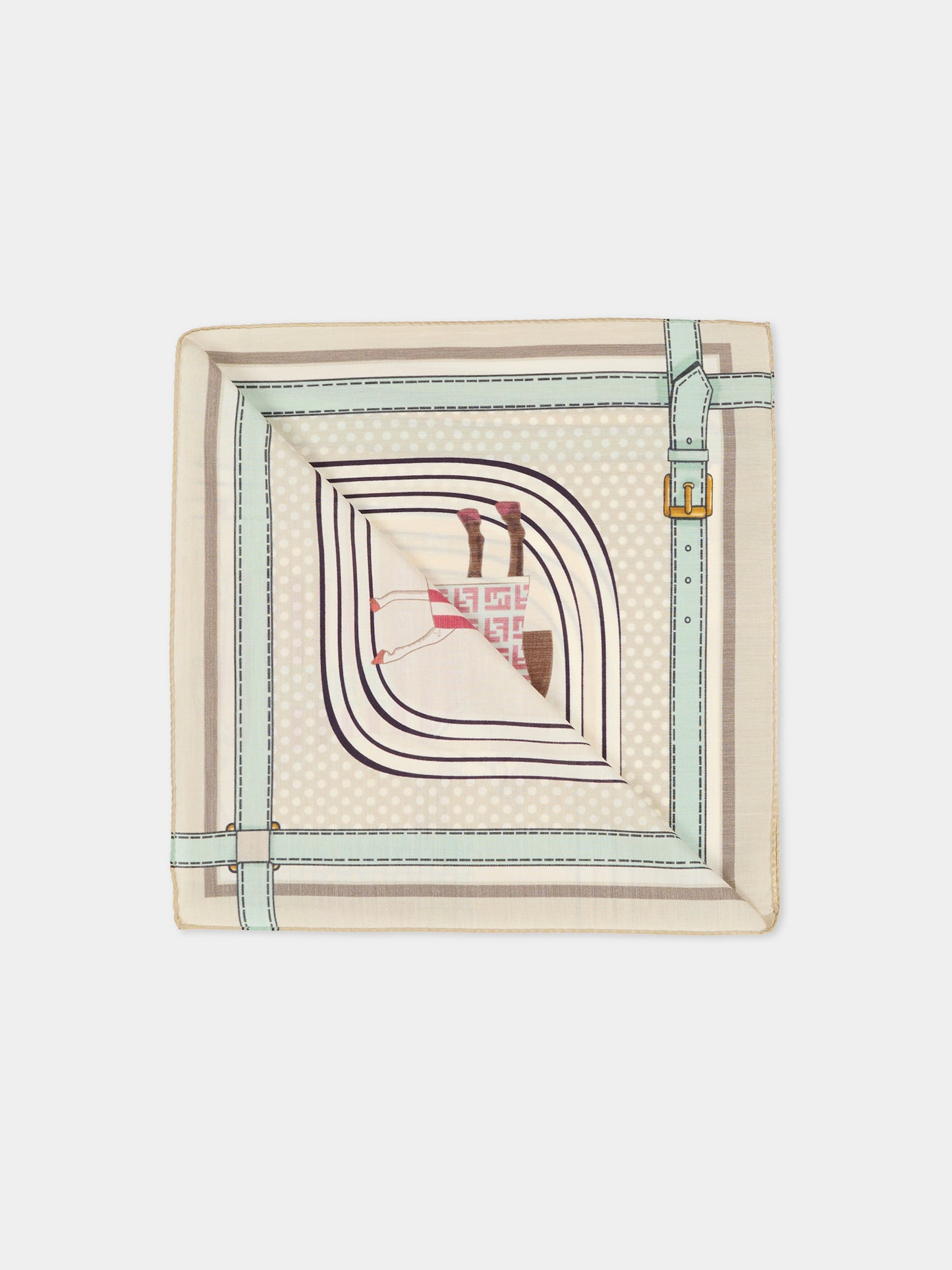 Foulard beige per bambina con stampa equestre,Fendi Kids,JFQ044 AWF8 F1VHJ