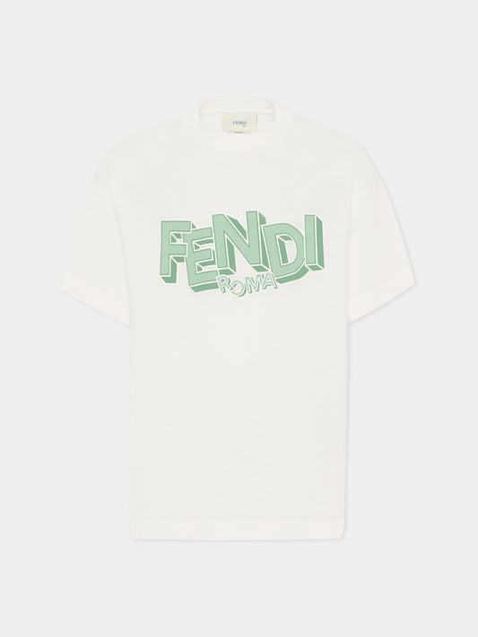 T-shirt avorio per bambino con logo,Fendi Kids,JMI504 7AJ F1UVR