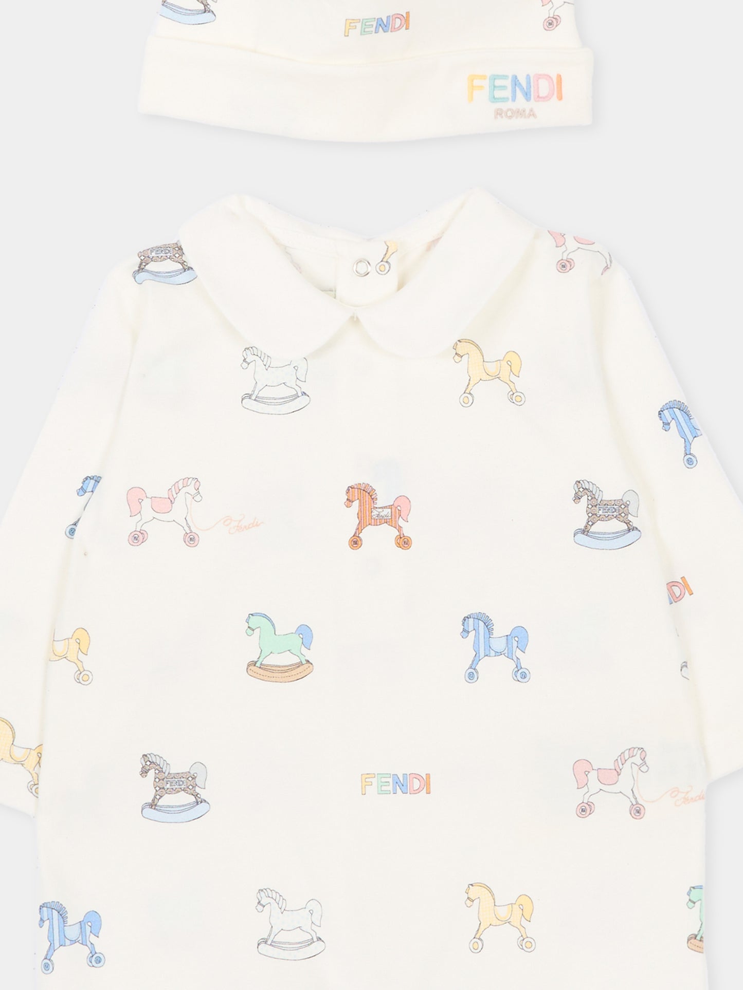 Set tutine avorio per neonati con cavallo a dondolo,Fendi Kids,BUK156 AVW8 F0ZA0