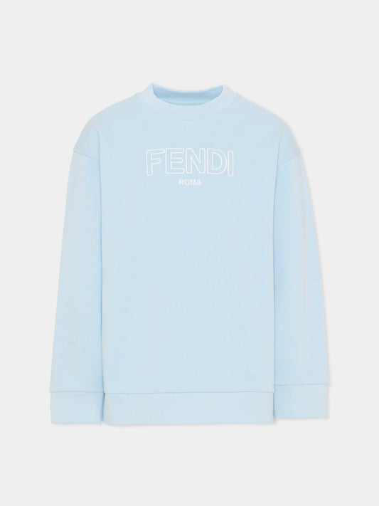 Felpa celeste per bambino con logo,Fendi Kids,JUH108 5V0 F0EX7
