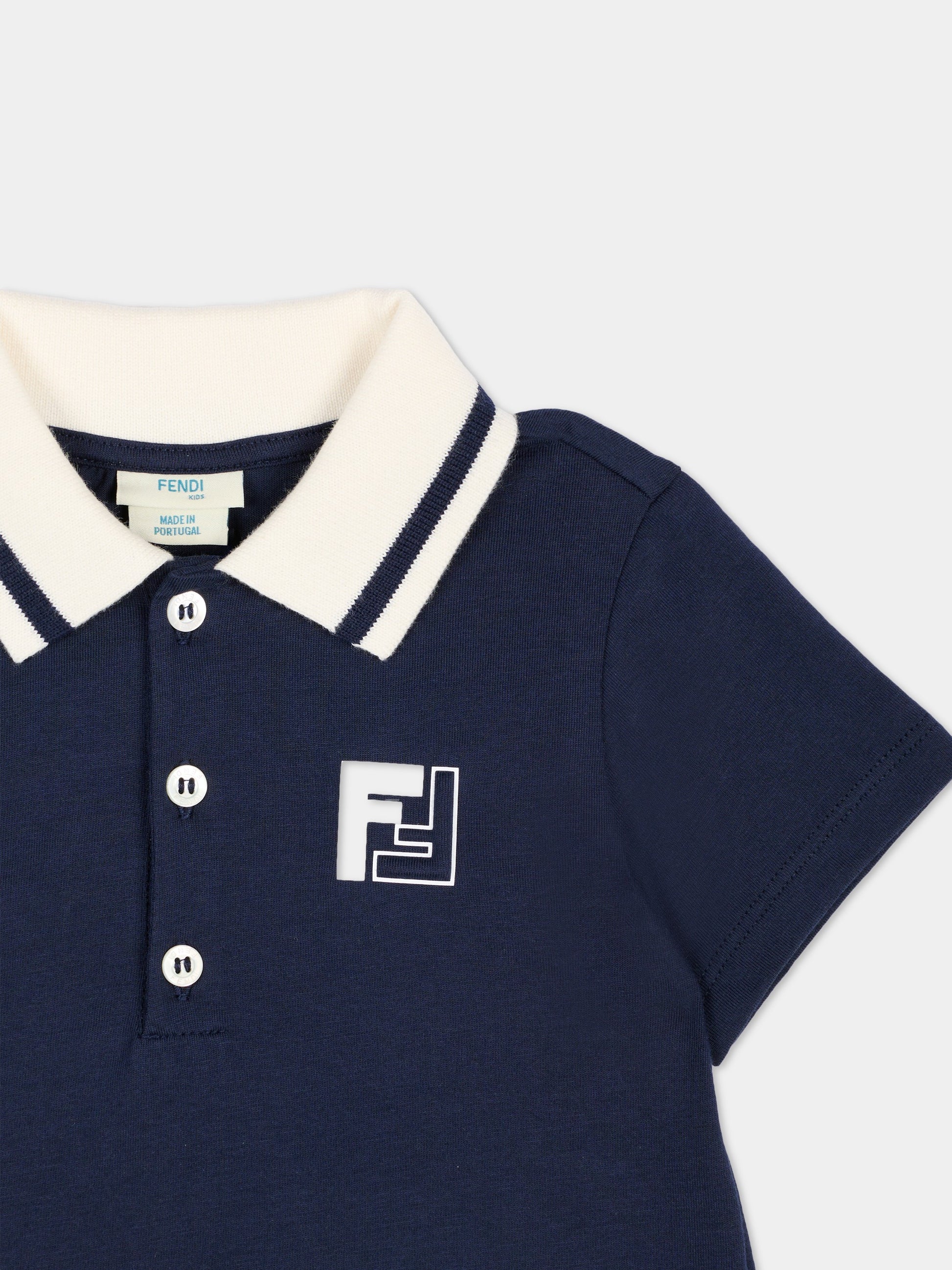 Polo blu per neonato con FF,Fendi Kids,BMI268 7AJ F0QG0