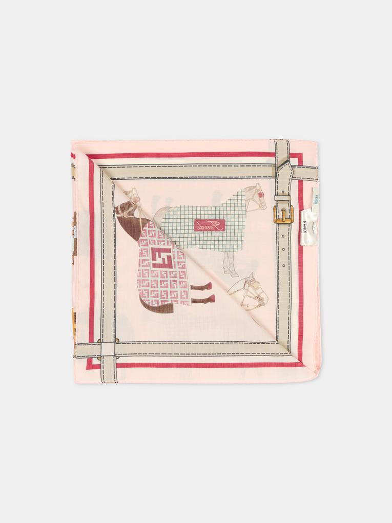 Foulard multicolor per bambina con stampa equestre,Fendi Kids,JFQ044 AWF8 F1VHK