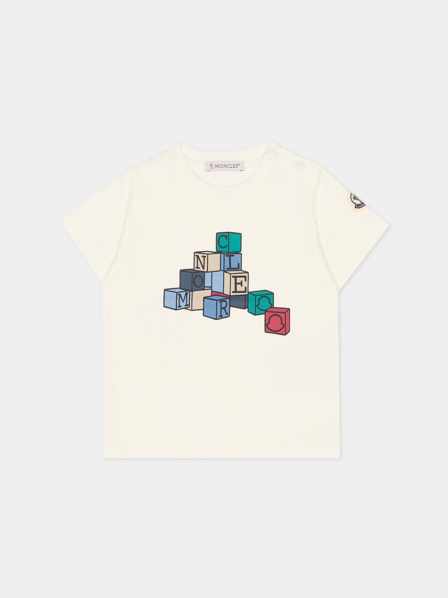 T-shirt avorio per neonato con logo,Moncler Kids,L1951 8C00003 89AUM 034