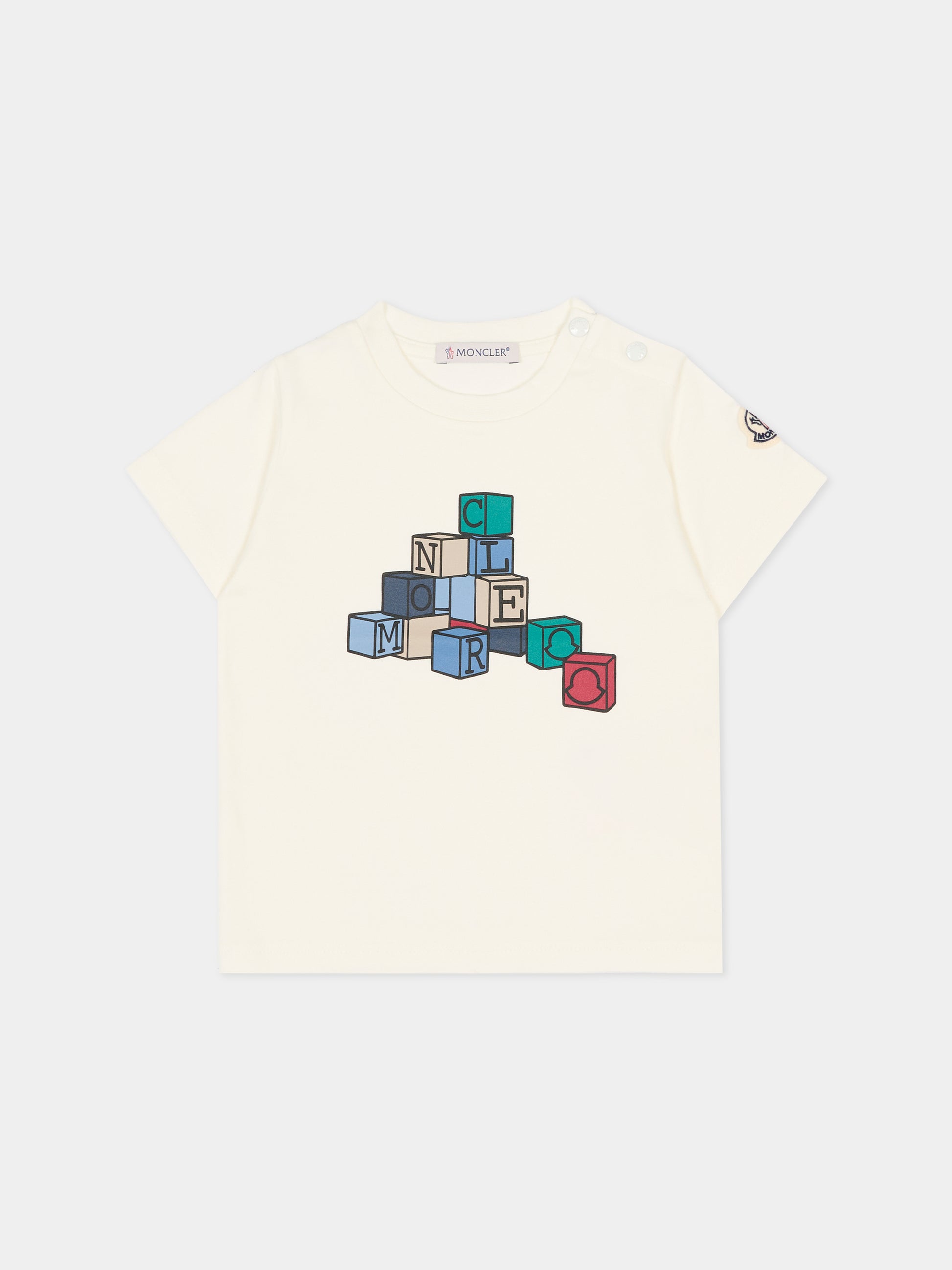 T-shirt avorio per neonato con logo,Moncler Kids,L1951 8C00003 89AUM 034