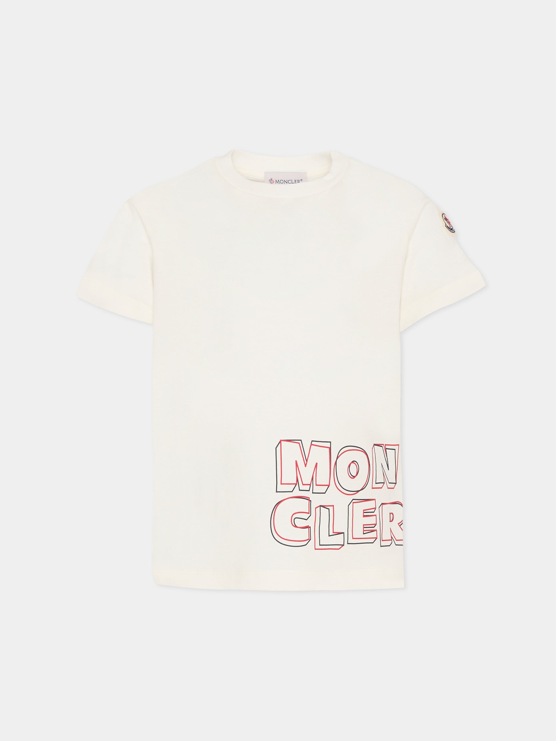 T-shirt avorio per bambino con logo,Moncler Kids,L1954 8C00006 89AFV 034